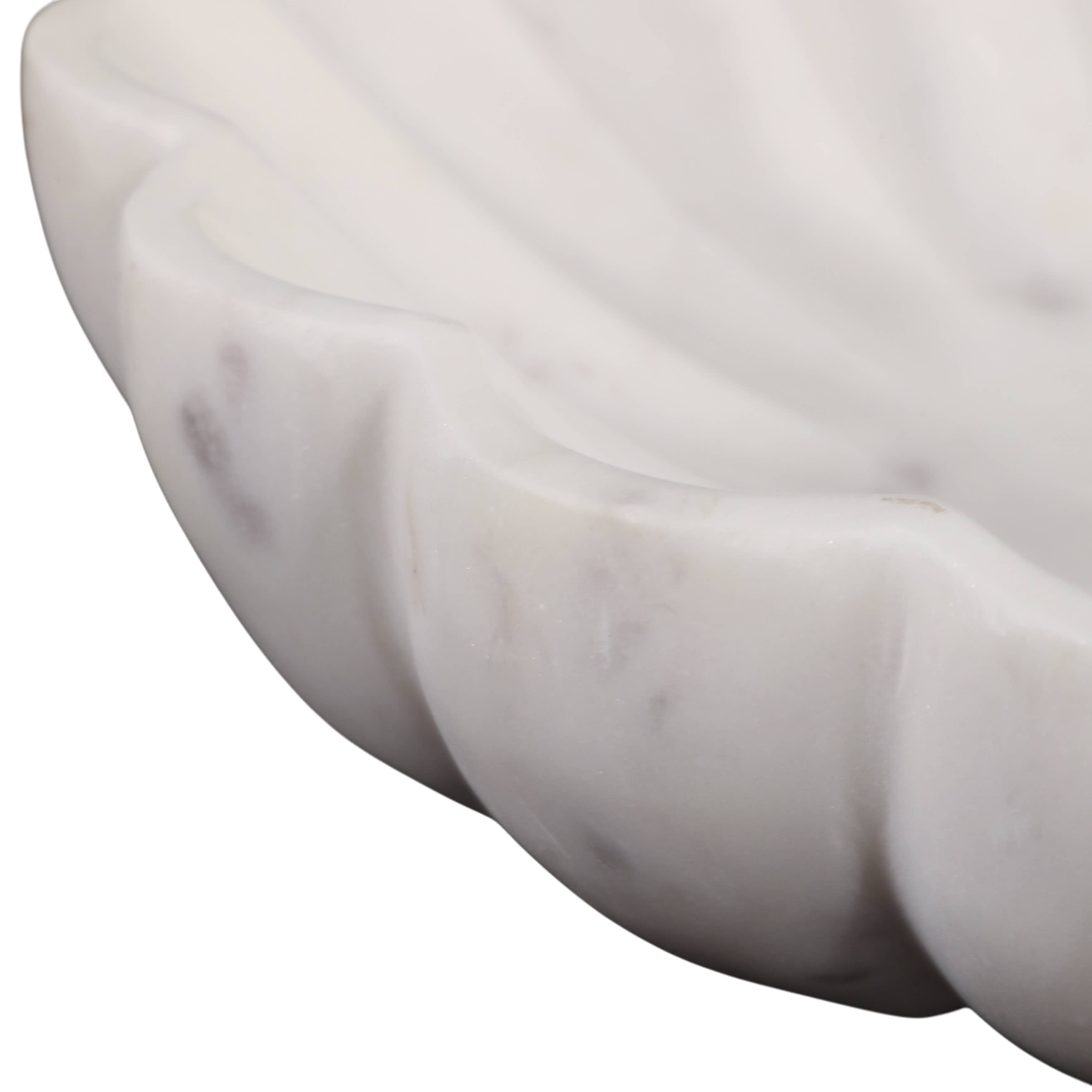 White Marble Veined Shell Bowl, 12"