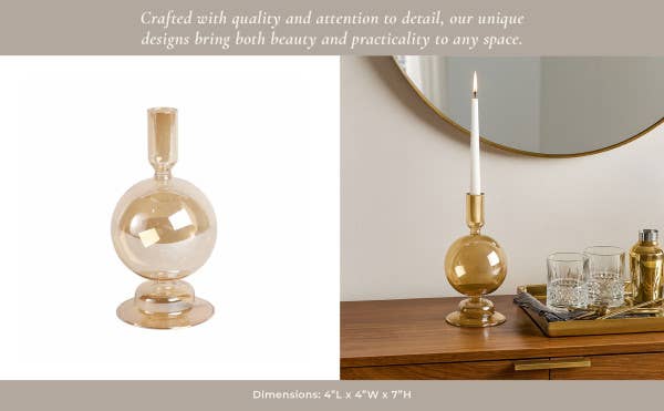 Gold Luster Glass Bubble Candle Holder, 7"