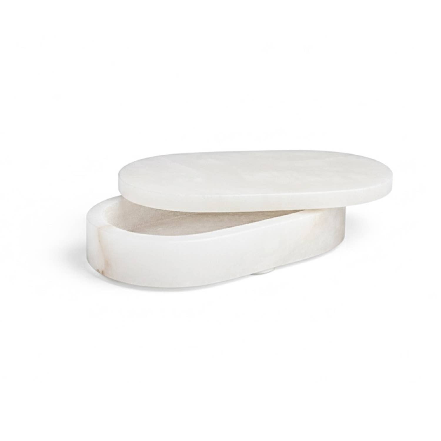 White Alabaster Oval Display Box, 7"x4"x1.5"