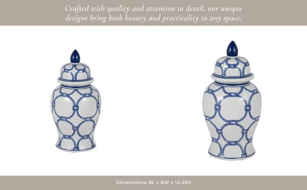 Maria Blue Lidded Decorative Temple Jar, 14"
