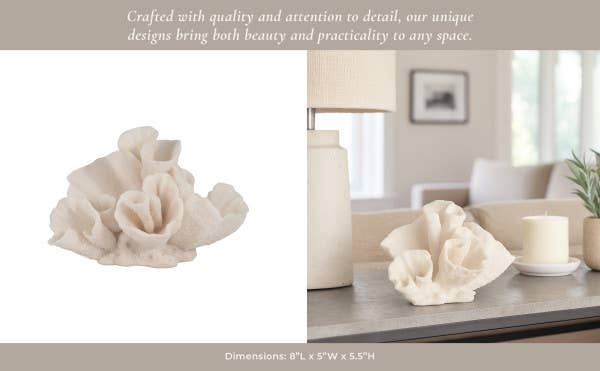 Ivory Resin Coastal Coral Figurine, 8"