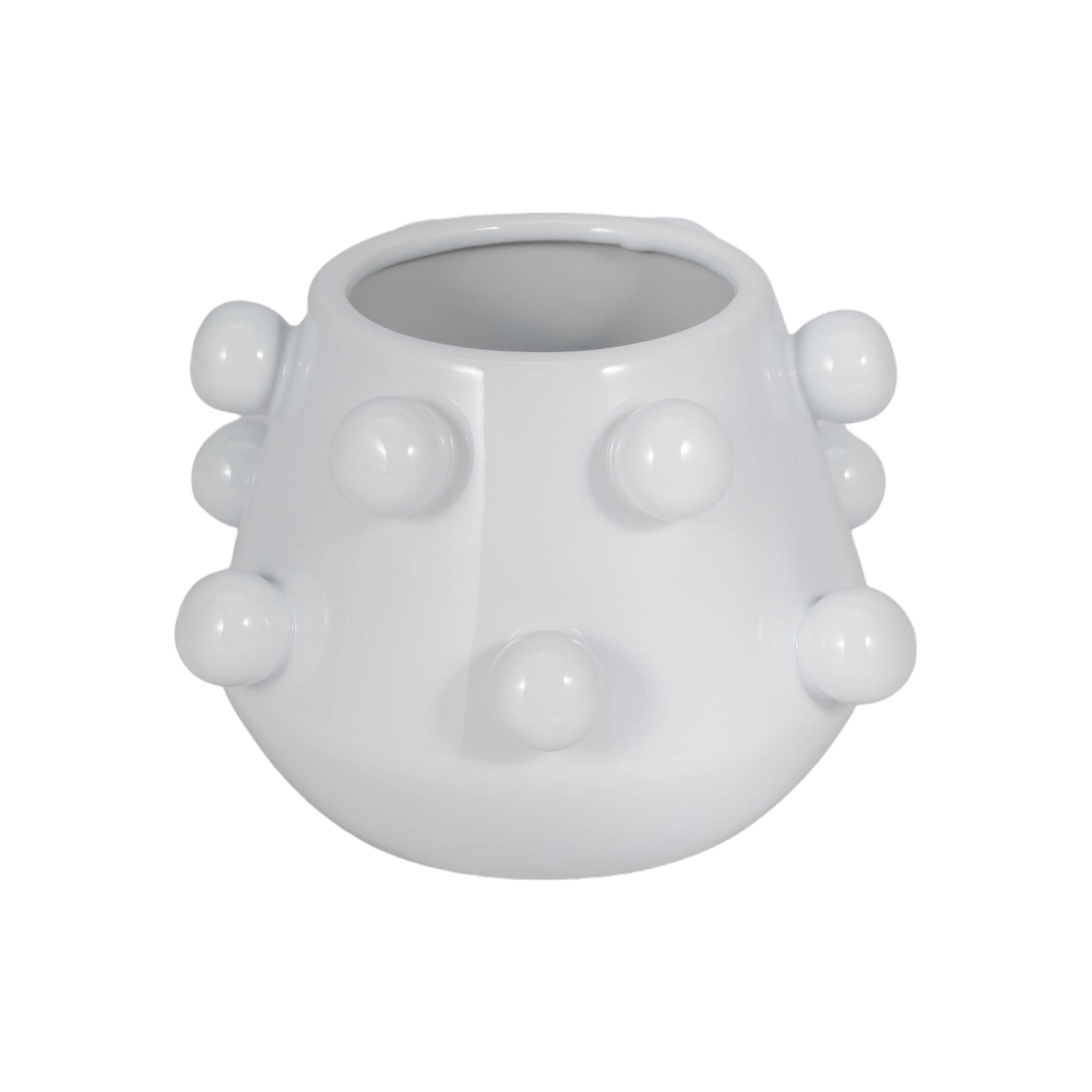 White Ceramic Tapered Bubble Planter, 8"