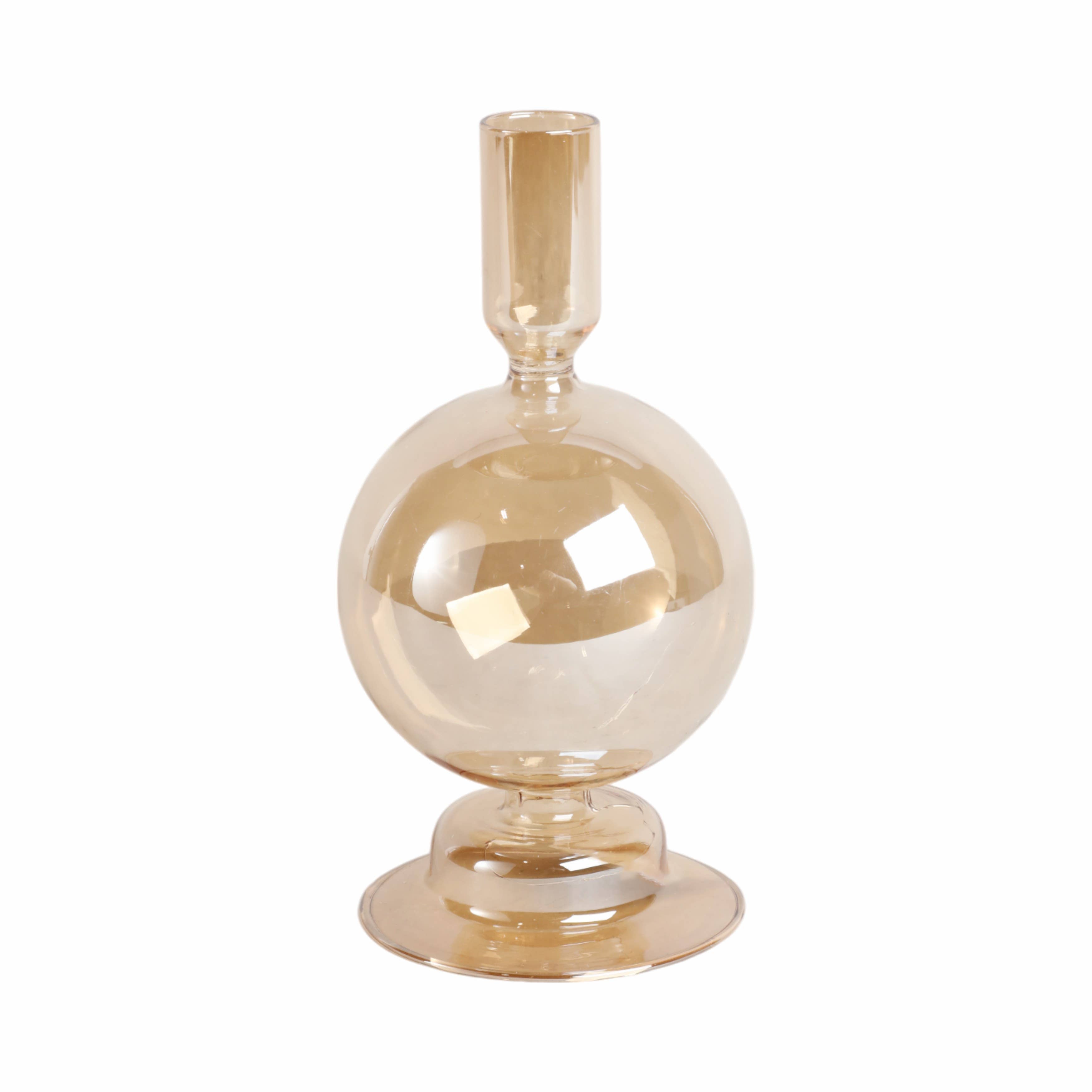 Gold Luster Glass Bubble Candle Holder, 7"