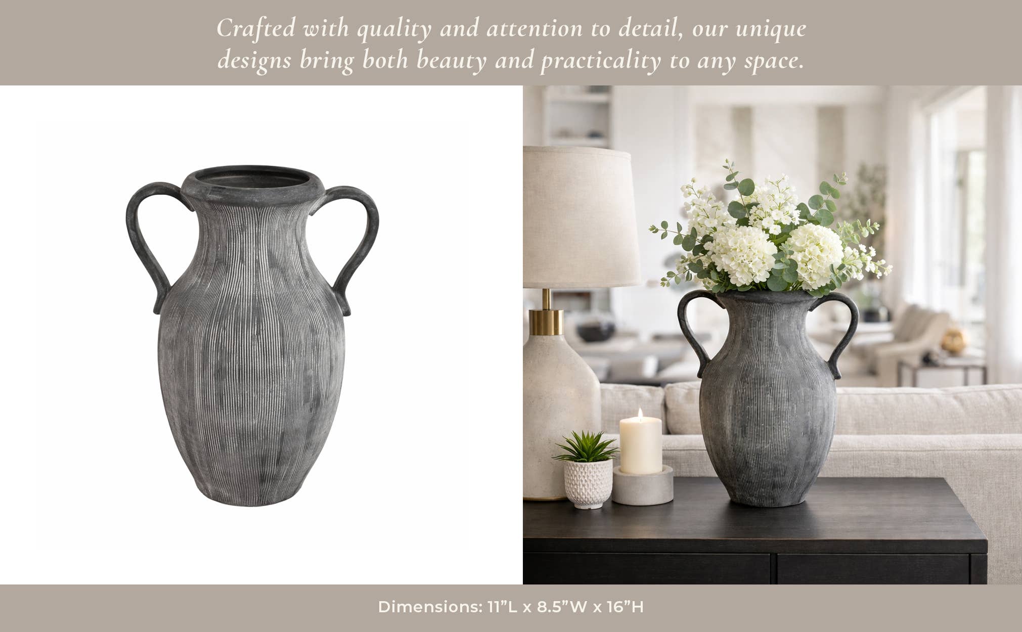 Dolomite Amphora Weathered Vase, 15"