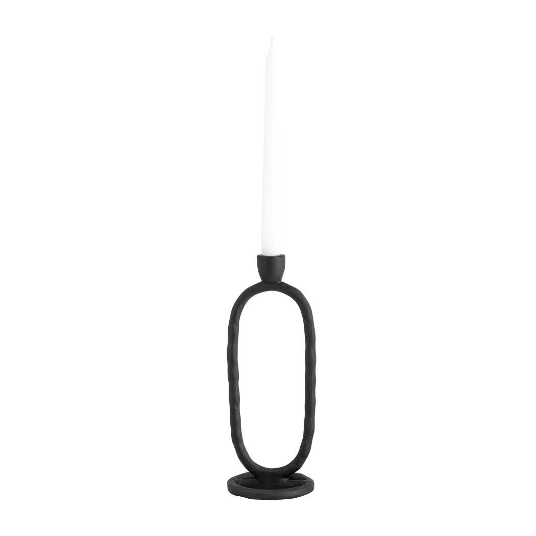 Metal Open Oval Base Taper Candle Holder - Black, 11 in.