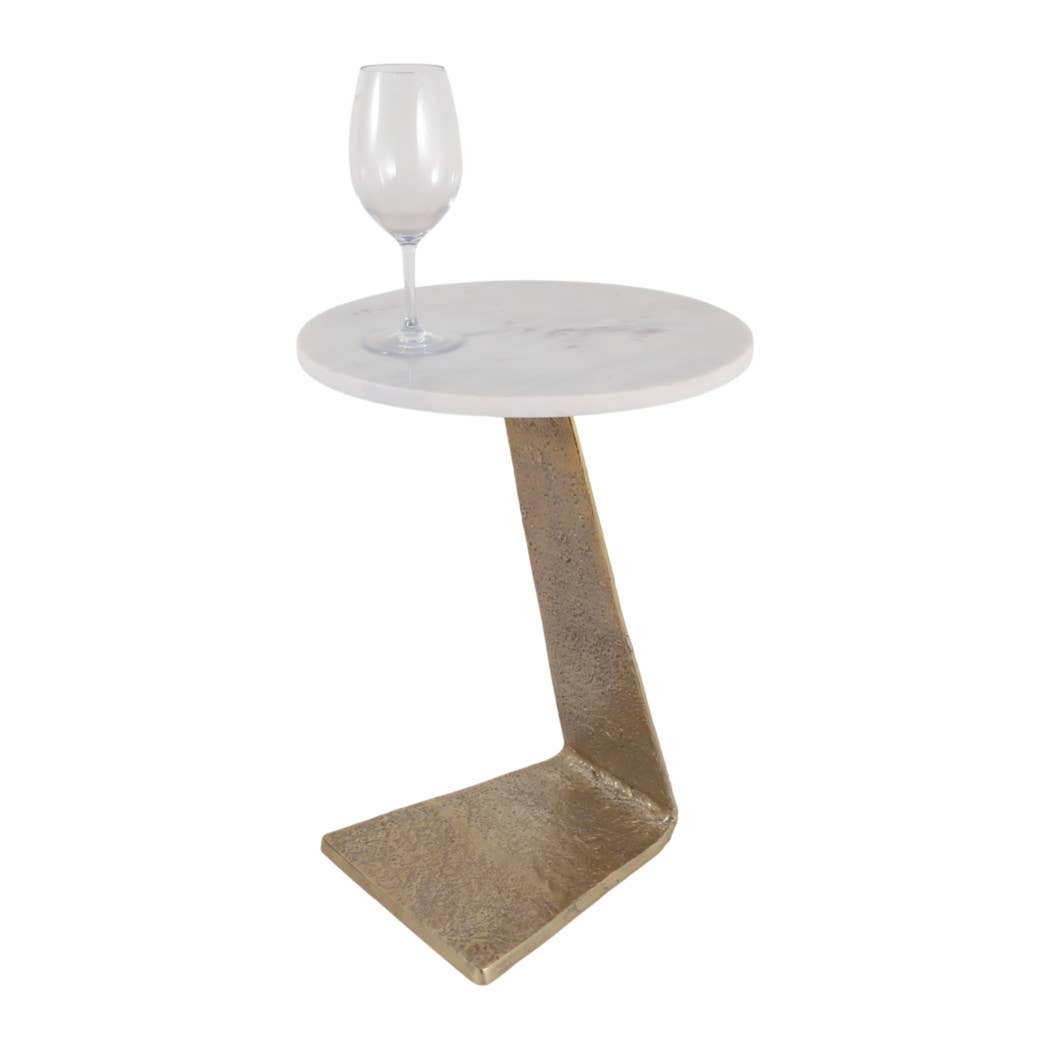 Sally - White/Gold Marble Top with Slanted Base Side Table, 21 in.