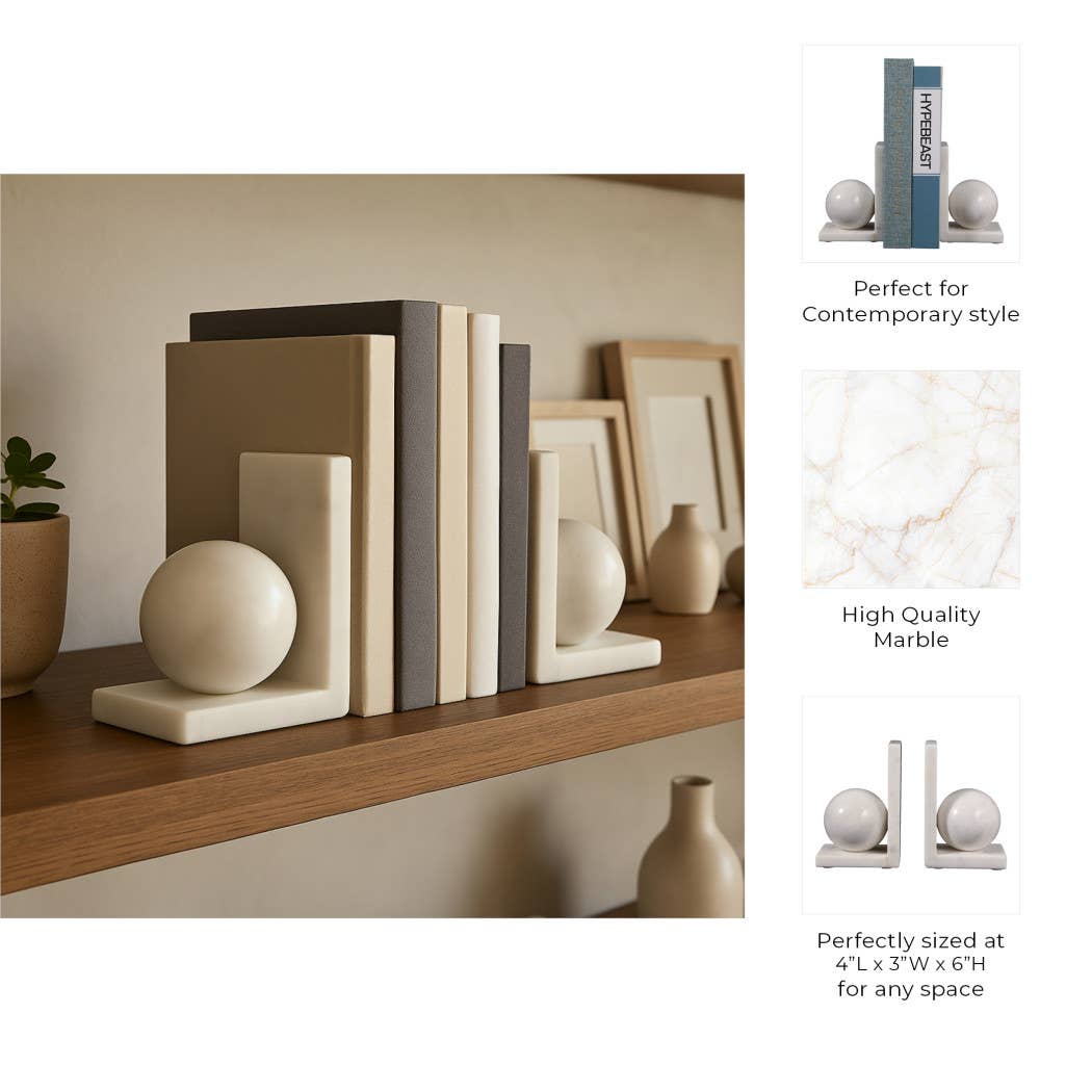 Margot Marble Modern Orb Bookends, 6 in.