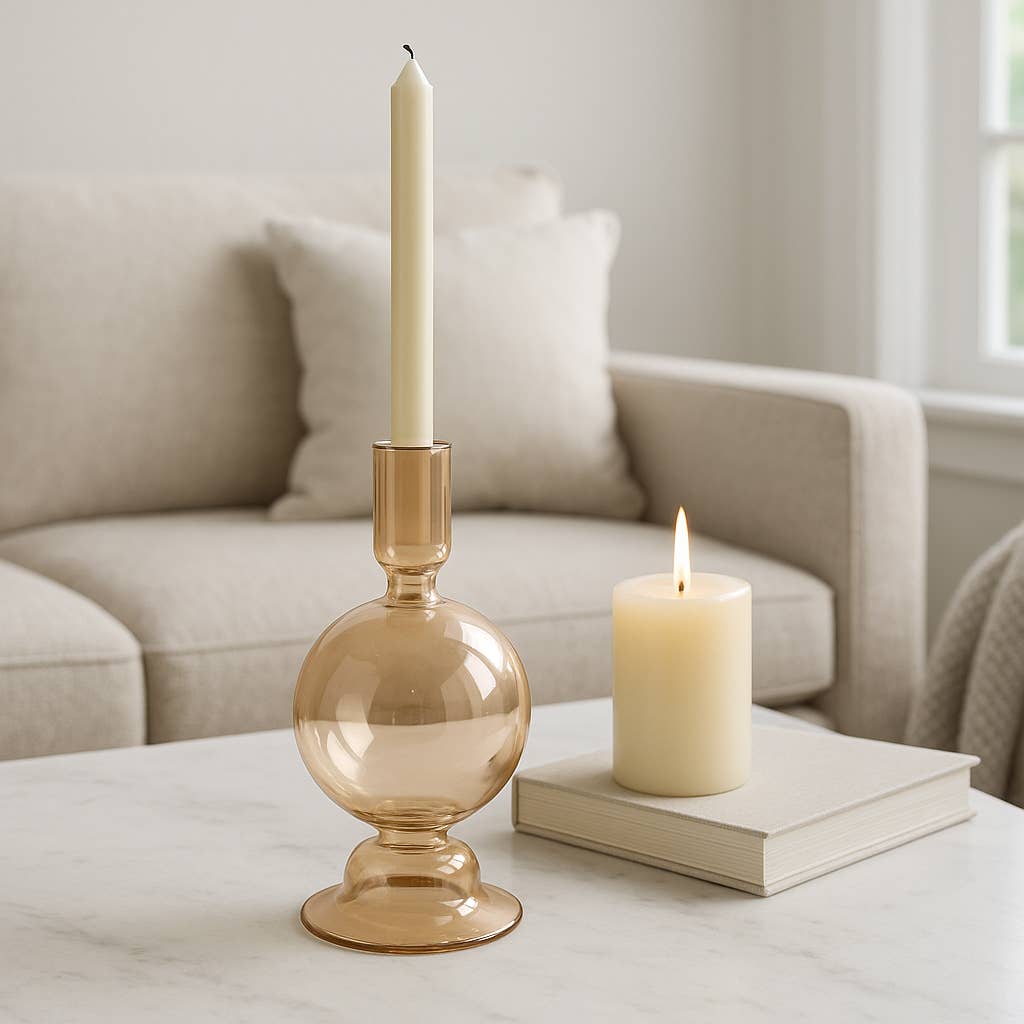 Gold Luster Glass Bubble Candle Holder, 7"
