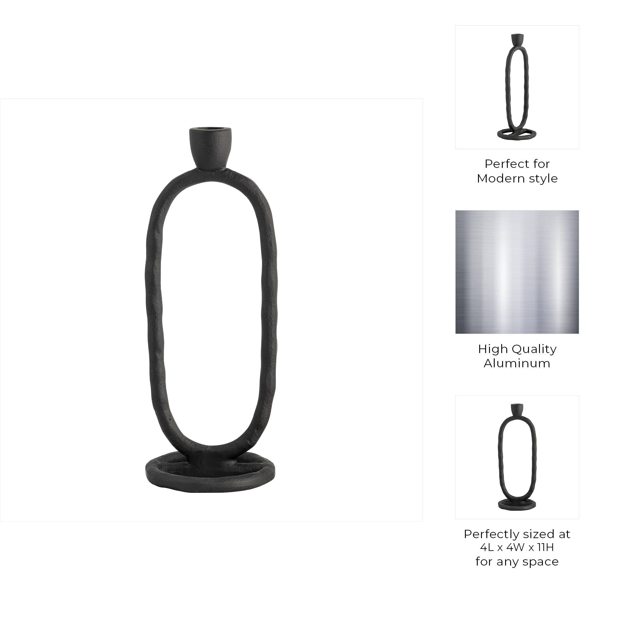 Metal Open Oval Base Taper Candle Holder - Black, 11 in.