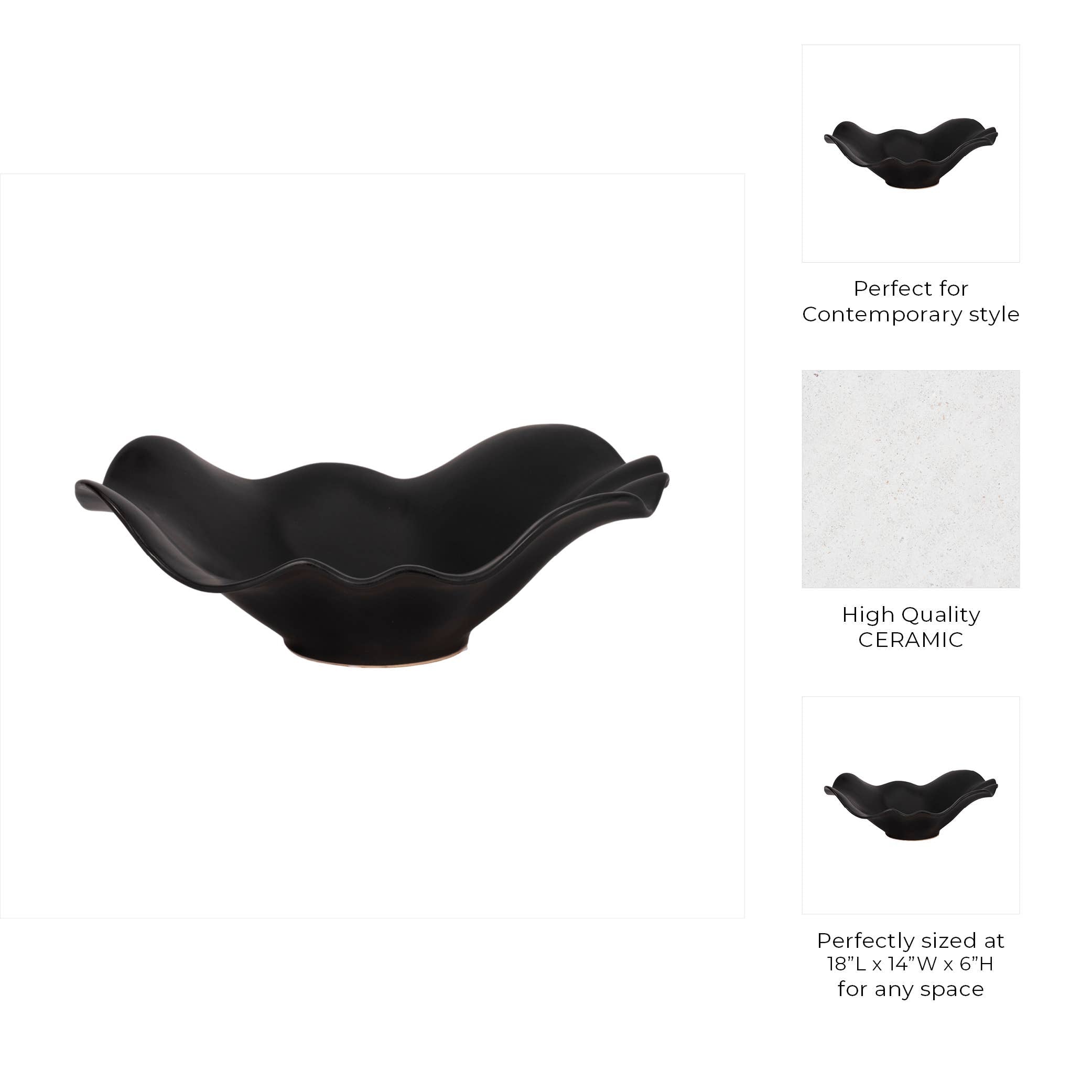 Katelyn Black Ruffled Edge Bowl, 18 in.