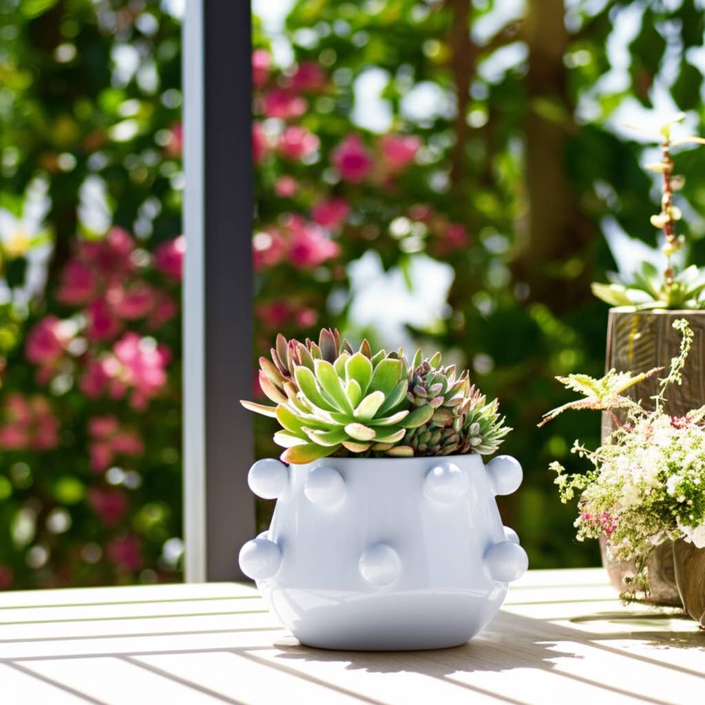White Ceramic Tapered Bubble Planter, 8"