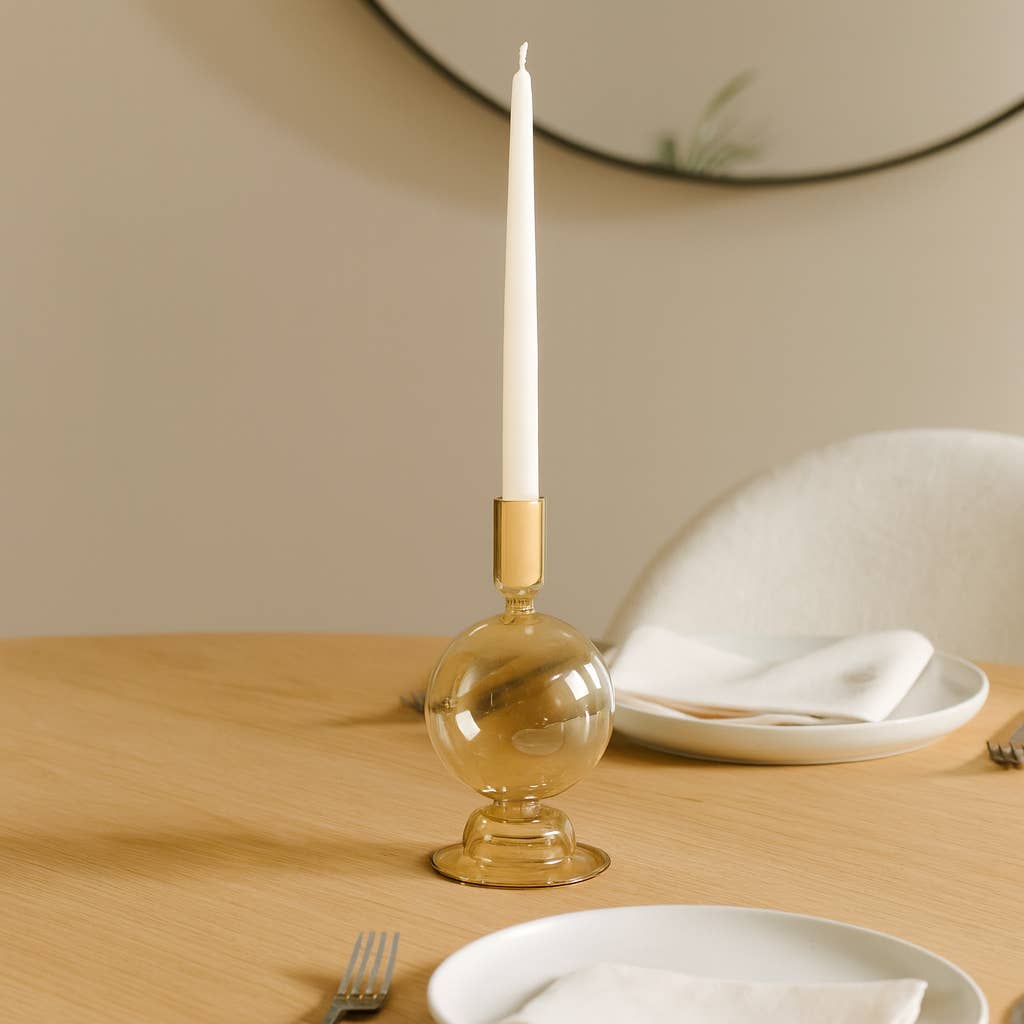 Gold Luster Glass Bubble Candle Holder, 7"