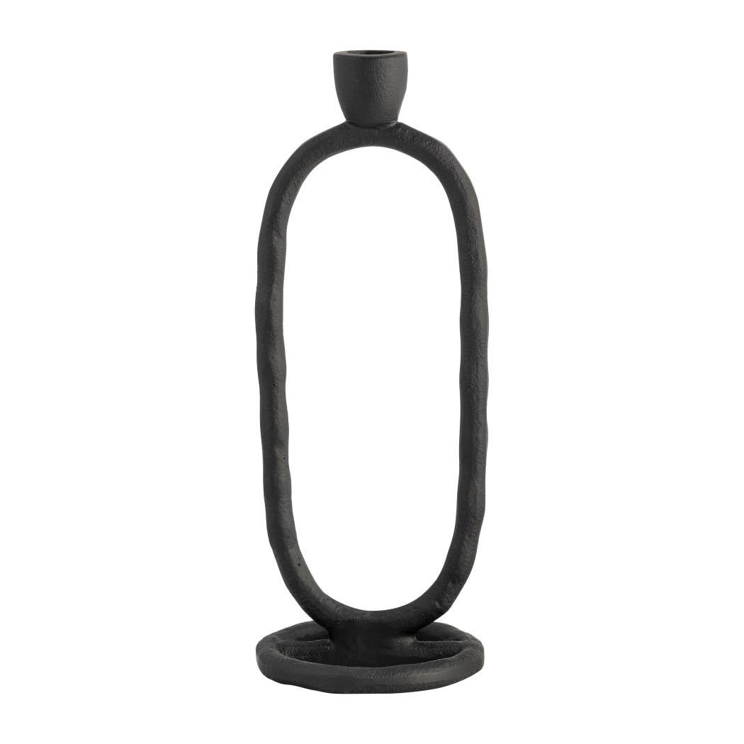 Metal Open Oval Base Taper Candle Holder - Black, 11 in.
