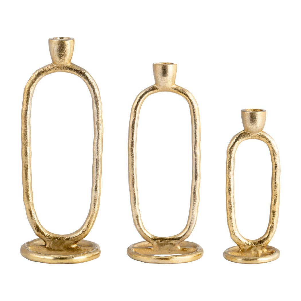 Metal Open Oval Taper Candle Holder - Gold, 10 in.