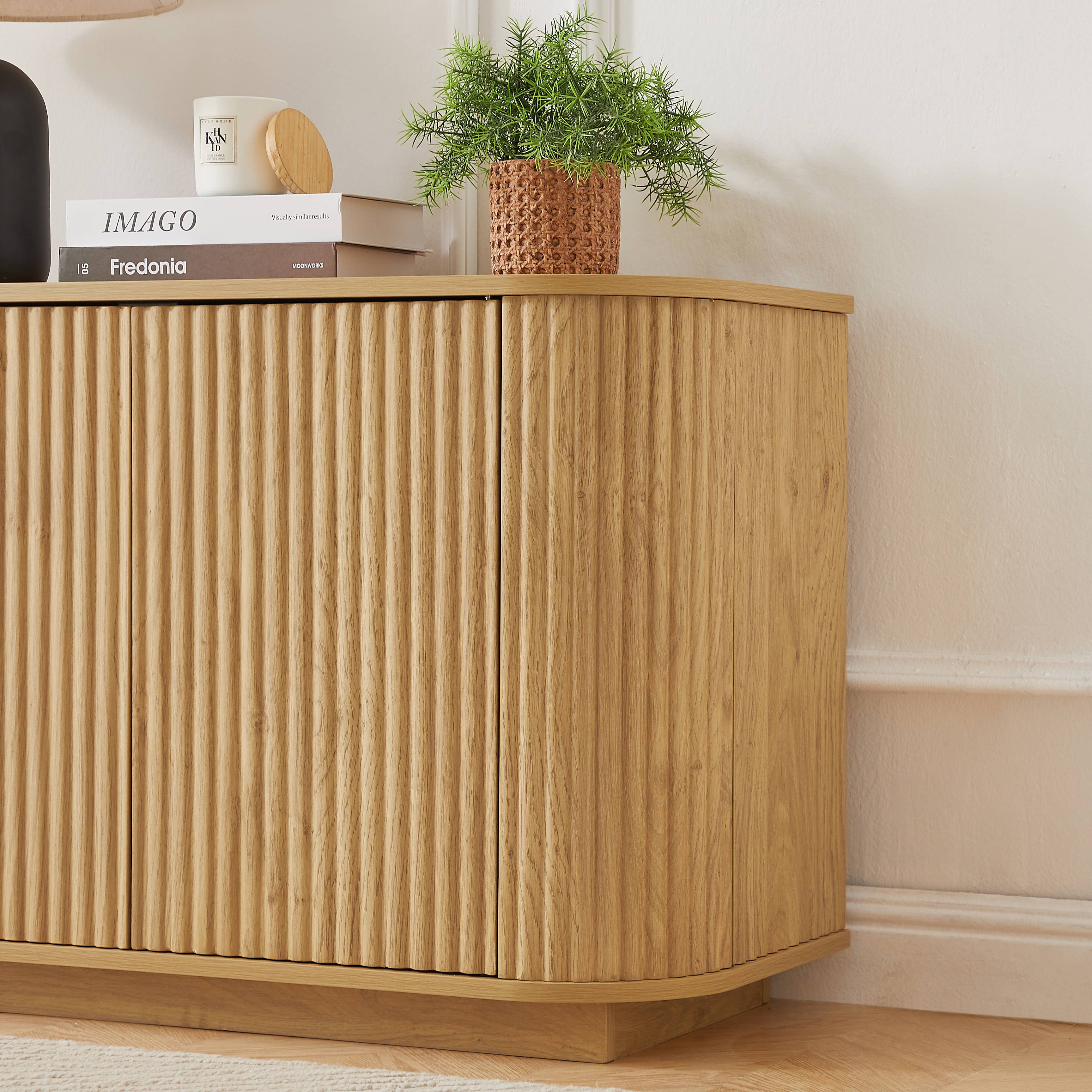 Fall Walnut Sideboard Cabinet with Adjustable Shelves: Natural