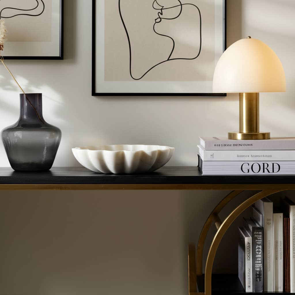 White Marble Veined Shell Bowl, 12"
