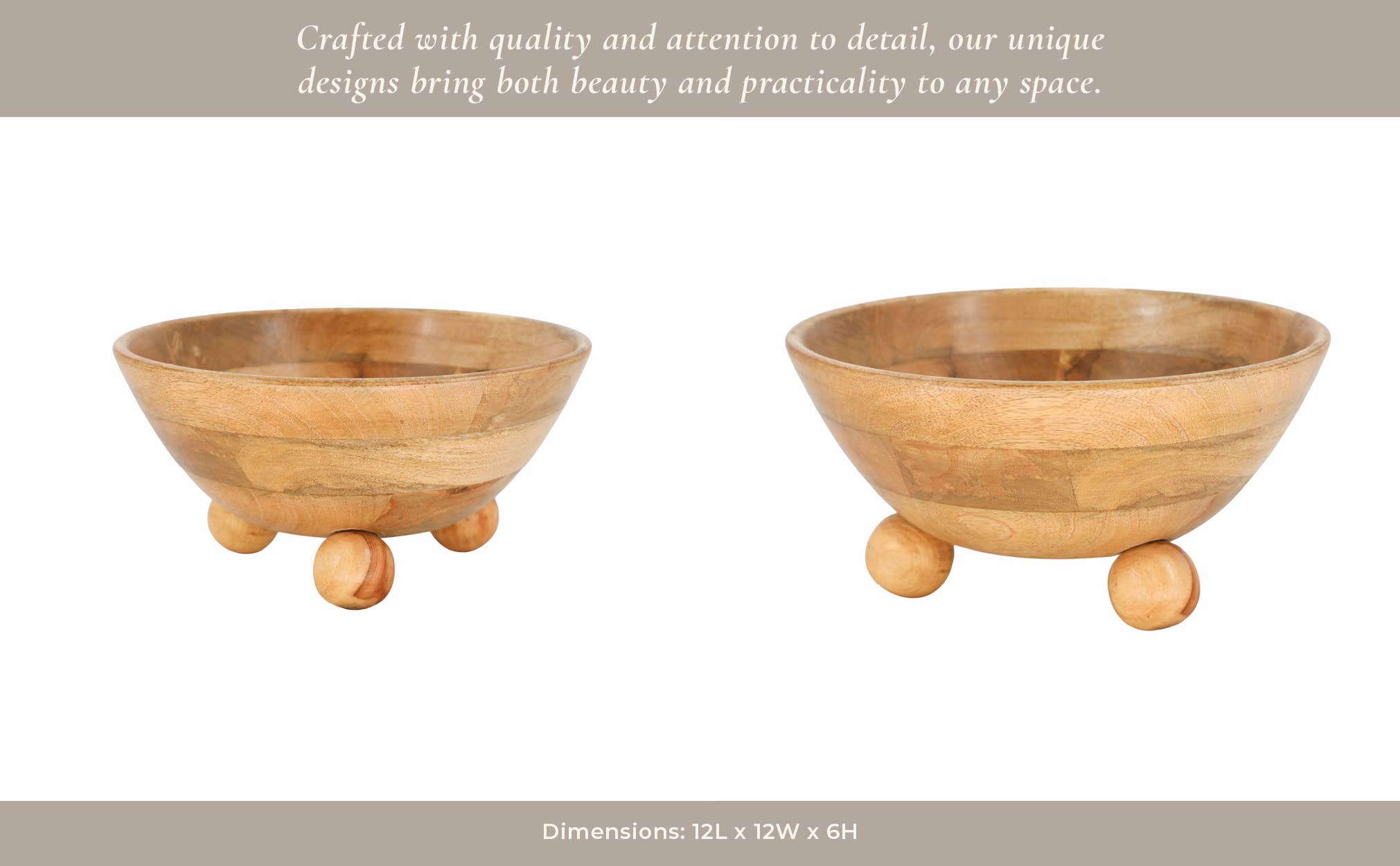 Mango Wood Bowl with Rounded Feet, 12"
