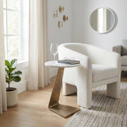 Sally - White/Gold Marble Top with Slanted Base Side Table, 21 in.
