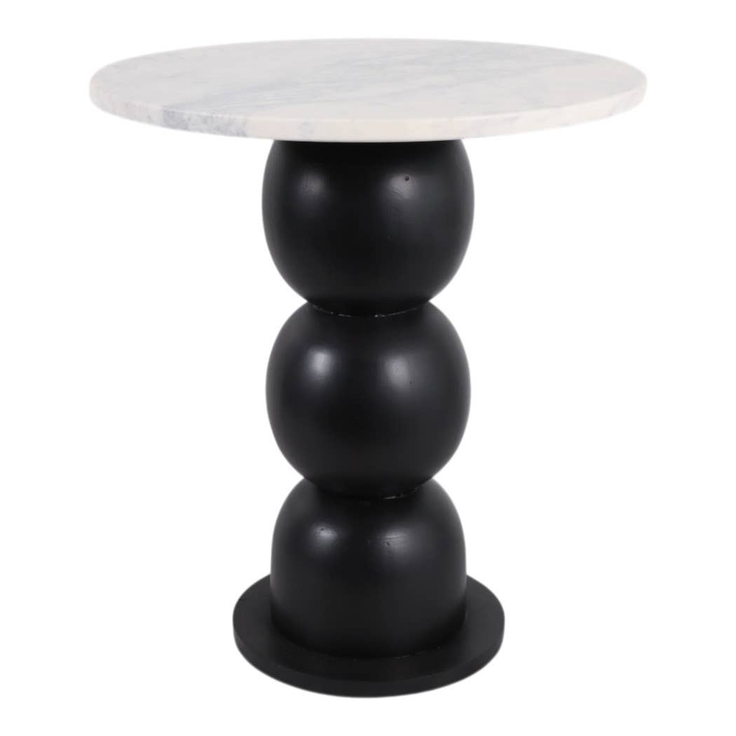 End Table - White Marble Top with Wooden Bubble Base, 21 in.