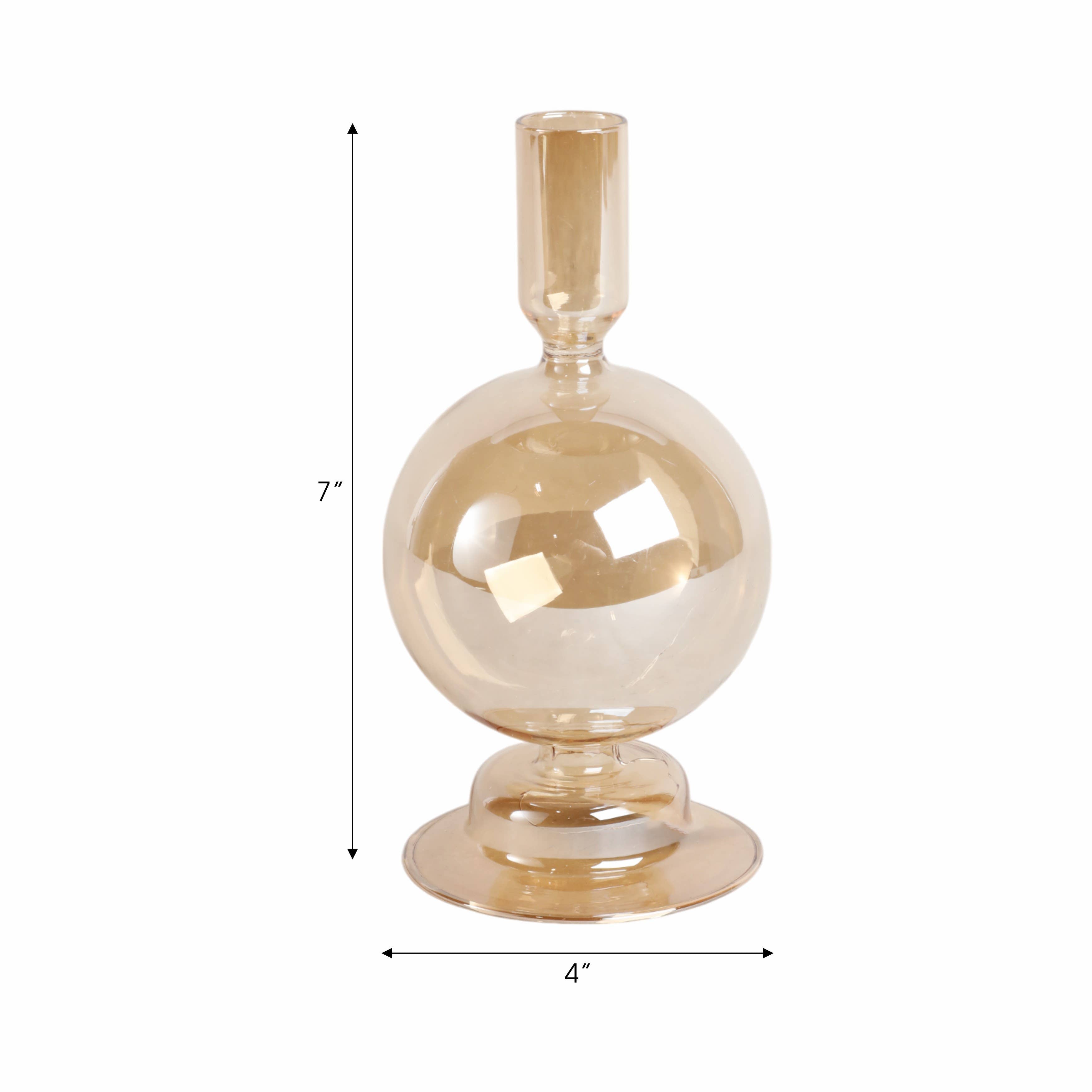 Gold Luster Glass Bubble Candle Holder, 7"