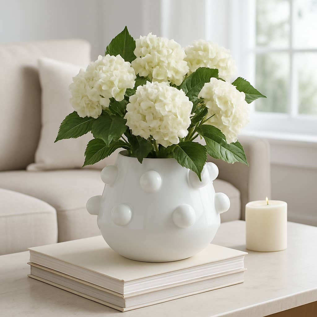 White Ceramic Tapered Bubble Planter, 8"
