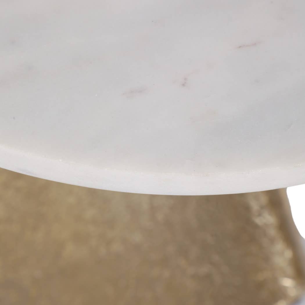 Sally - White/Gold Marble Top with Slanted Base Side Table, 21 in.