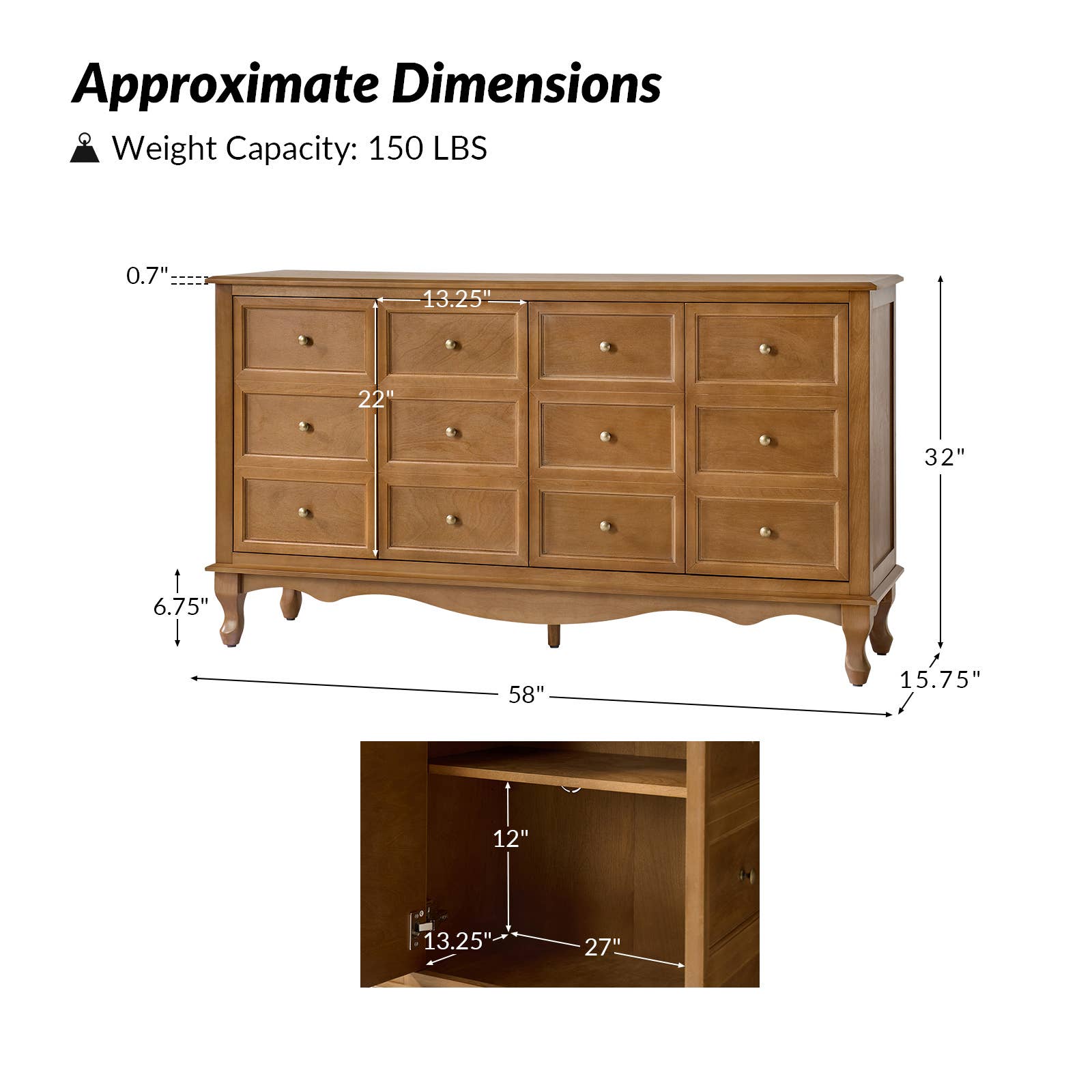 Aggie 58" Wide 4 door Sideboard: Acorn