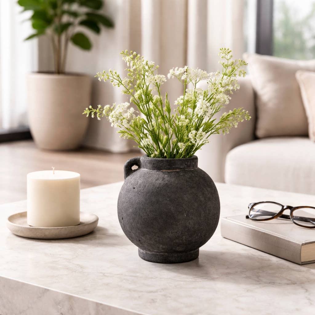Brianna Bulbous Handle Vase - Black, 7 in.