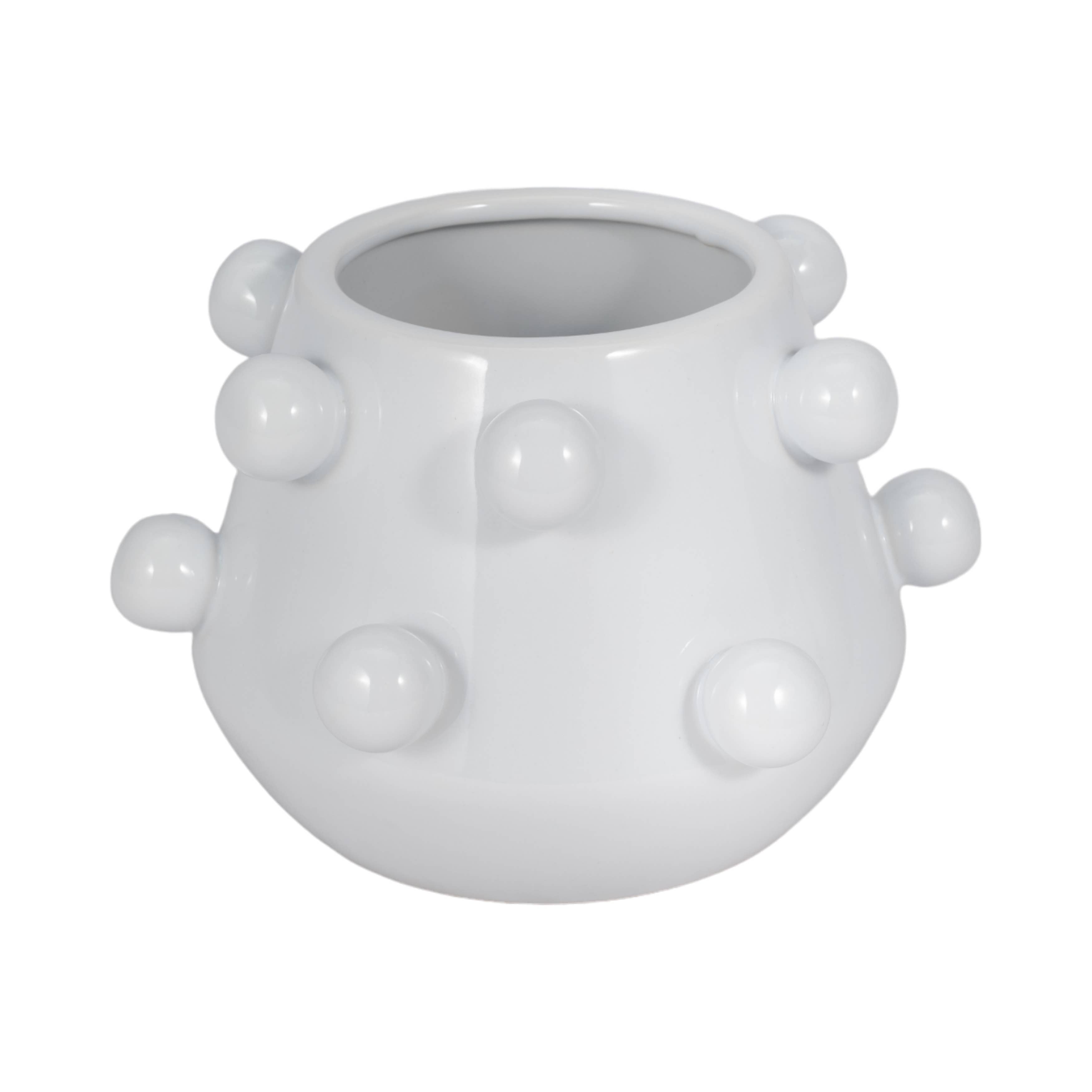 White Ceramic Tapered Bubble Planter, 8"
