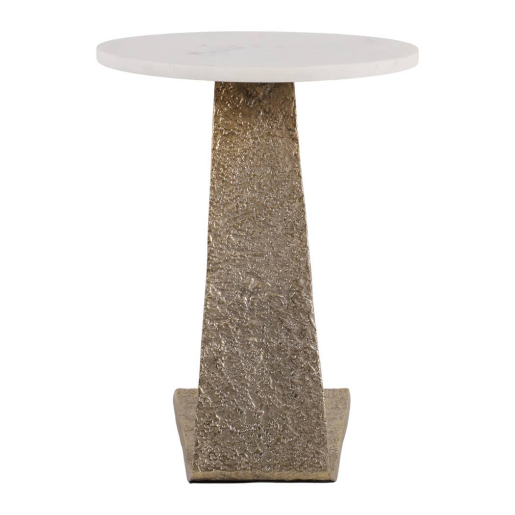 Sally - White/Gold Marble Top with Slanted Base Side Table, 21 in.