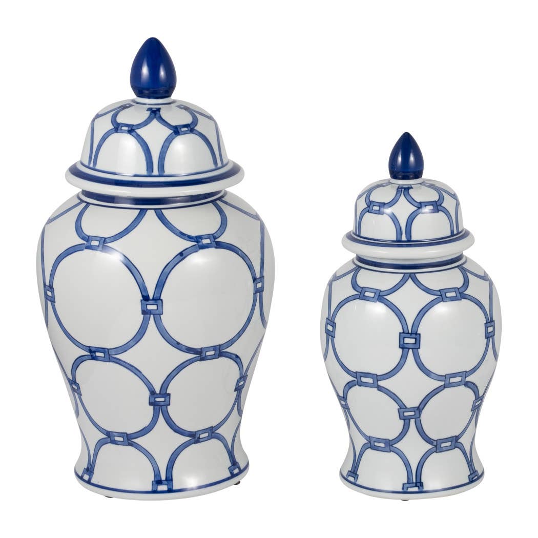 Maria Blue Lidded Decorative Temple Jar, 14"