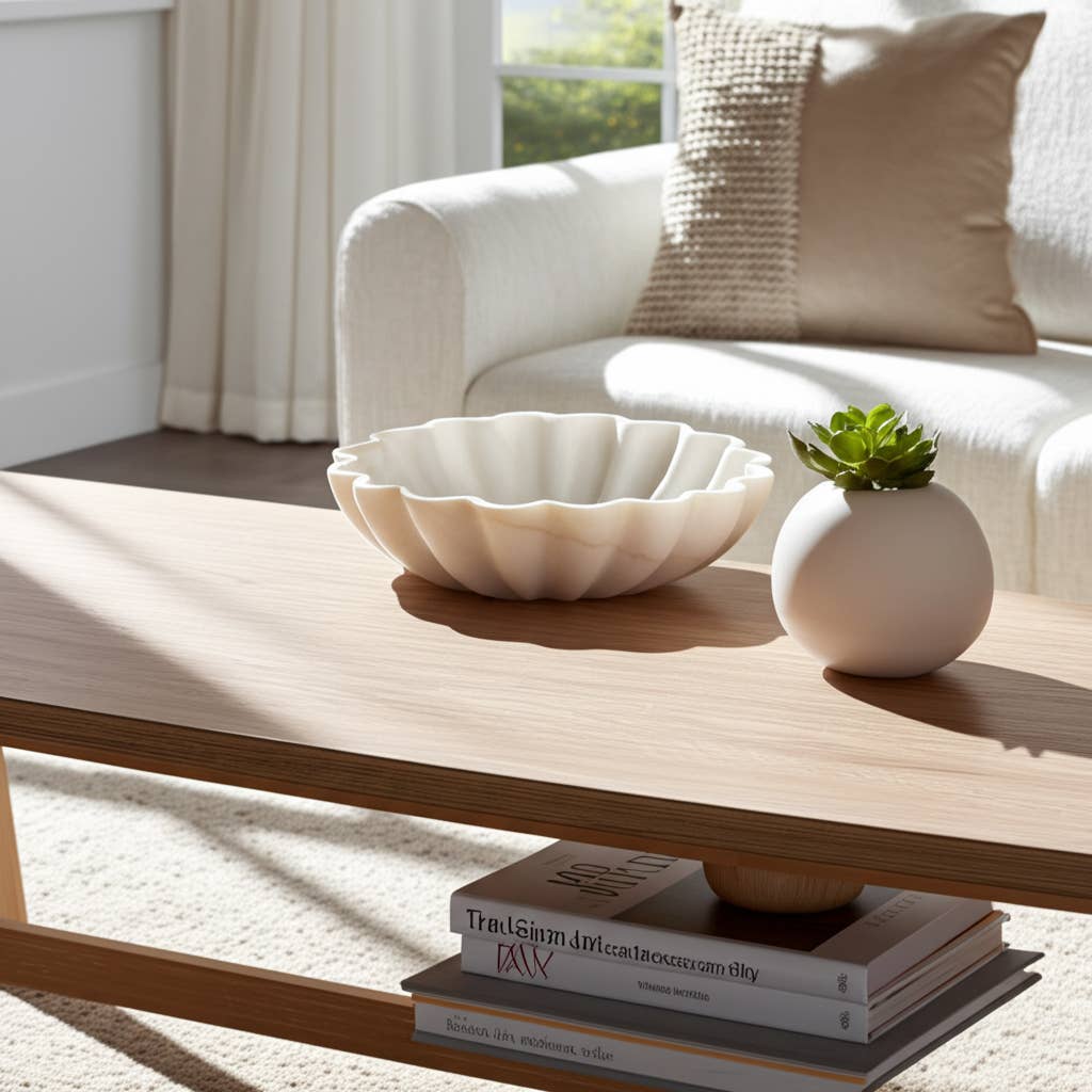White Marble Veined Shell Bowl, 12"