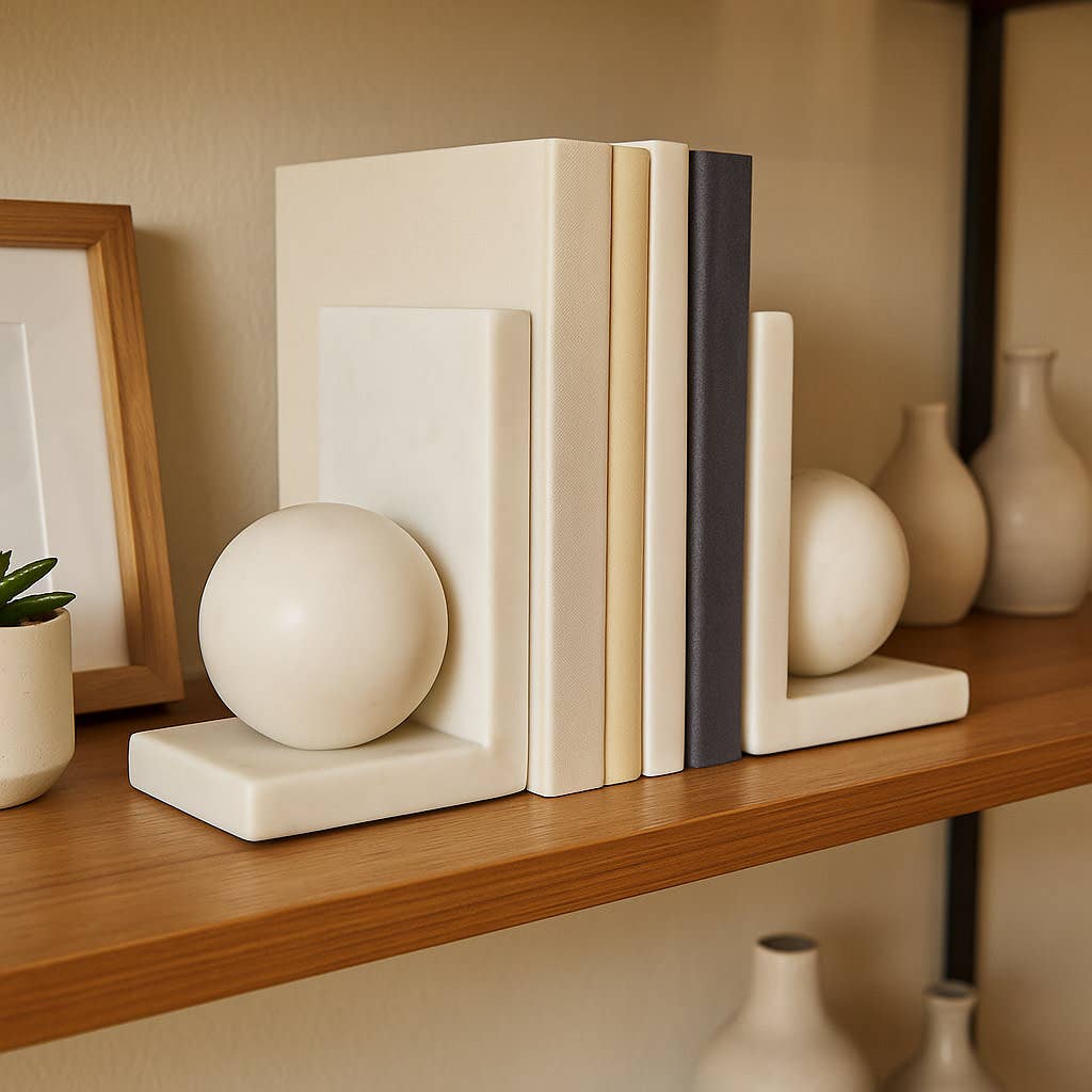 Margot Marble Modern Orb Bookends, 6 in.