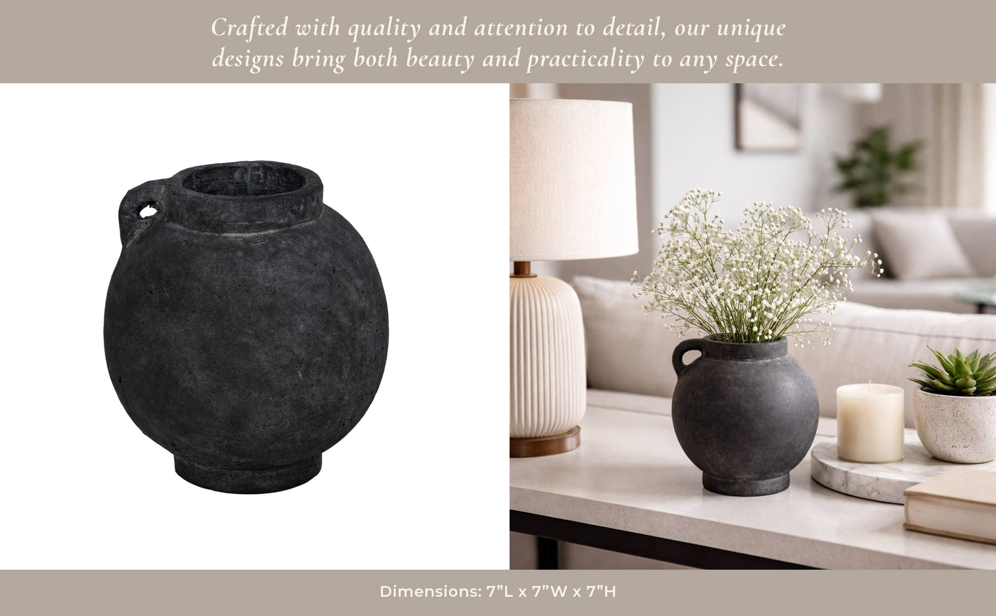 Brianna Bulbous Handle Vase - Black, 7 in.