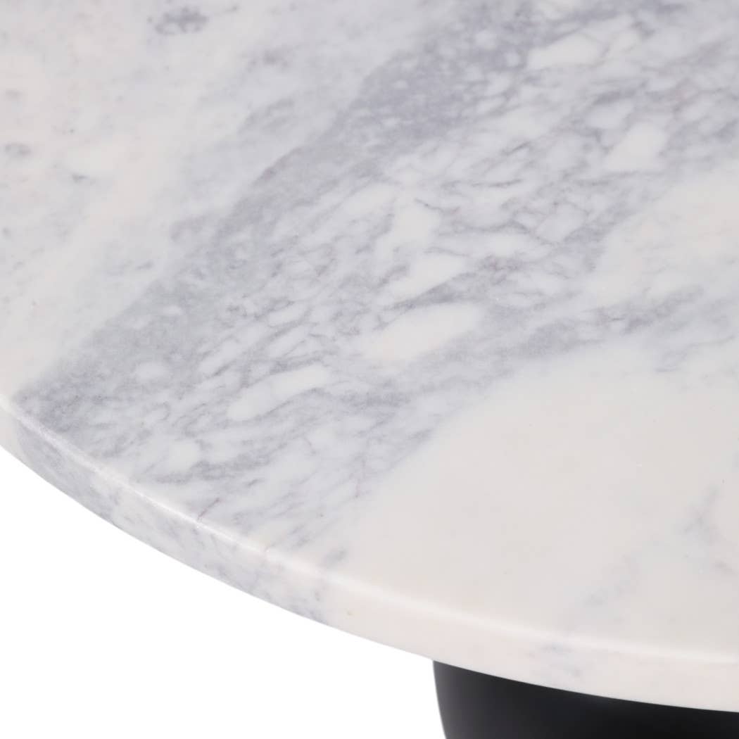 End Table - White Marble Top with Wooden Bubble Base, 21 in.