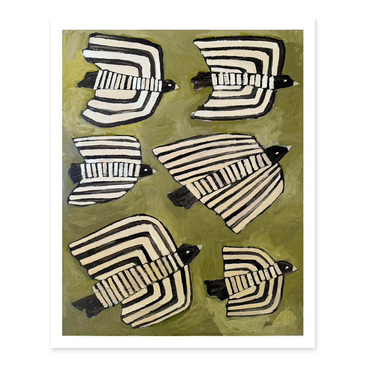 Six Striped Birds Print, 9x12