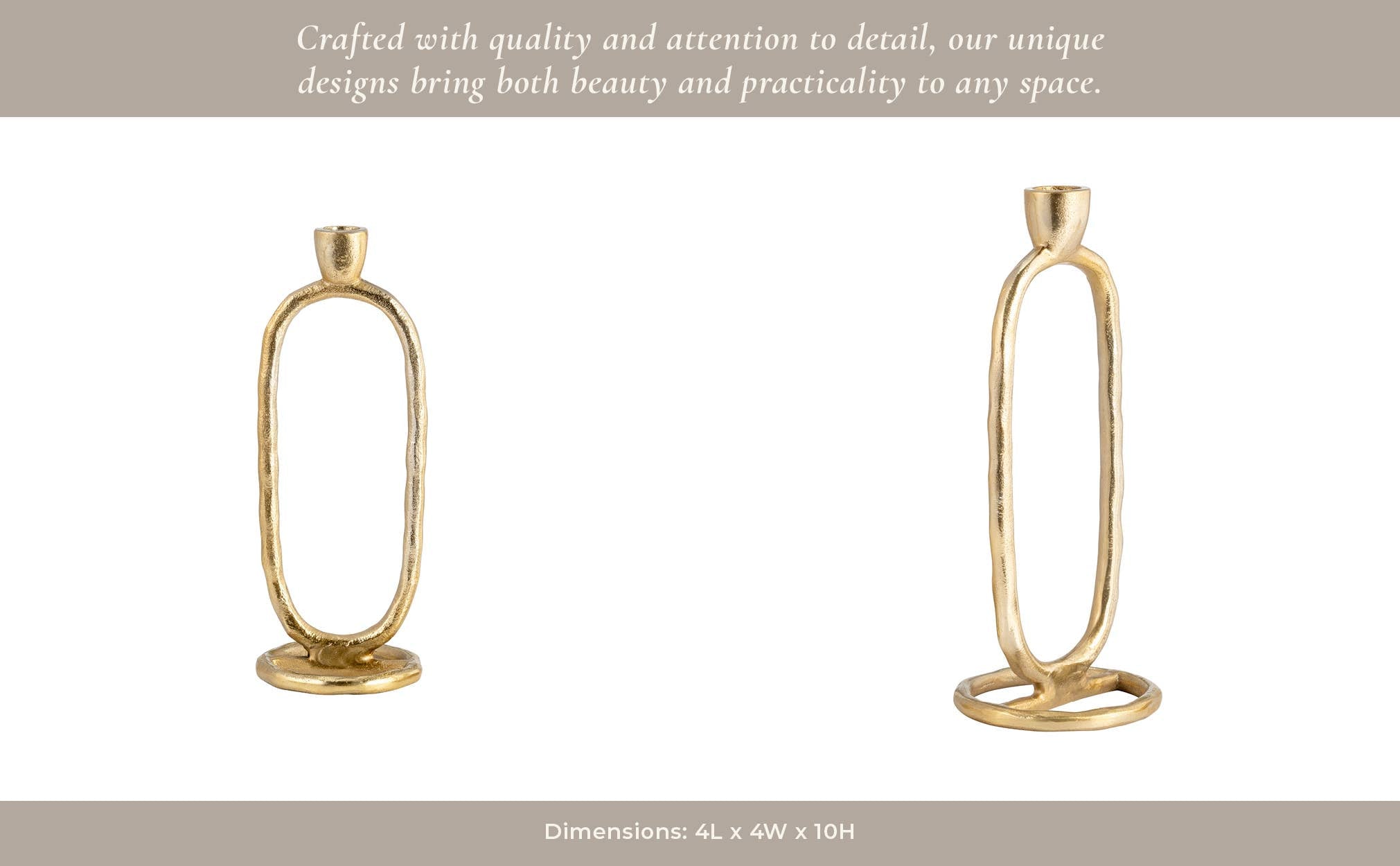 Metal Open Oval Taper Candle Holder - Gold, 10 in.