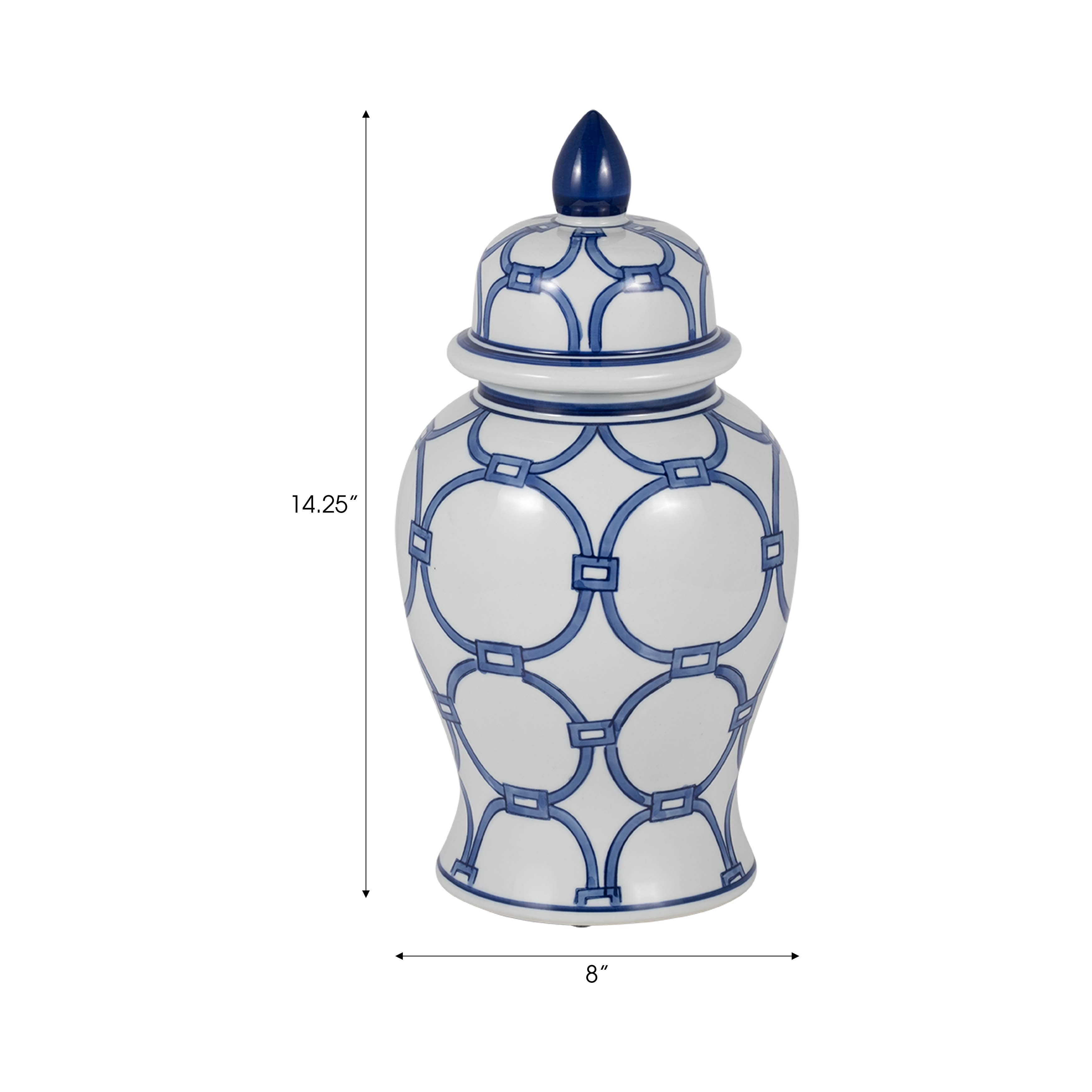 Maria Blue Lidded Decorative Temple Jar, 14"