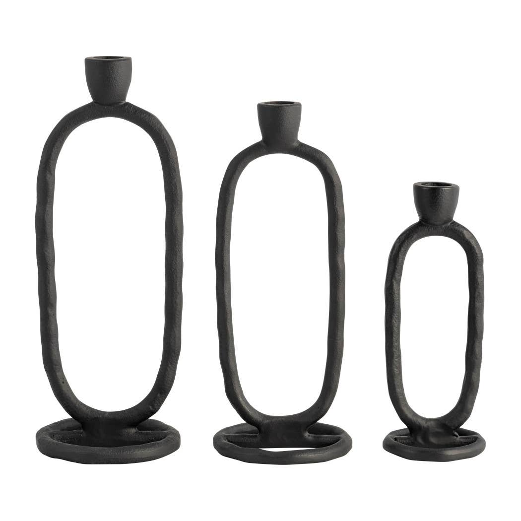 Metal Open Oval Base Taper Candle Holder - Black, 11 in.