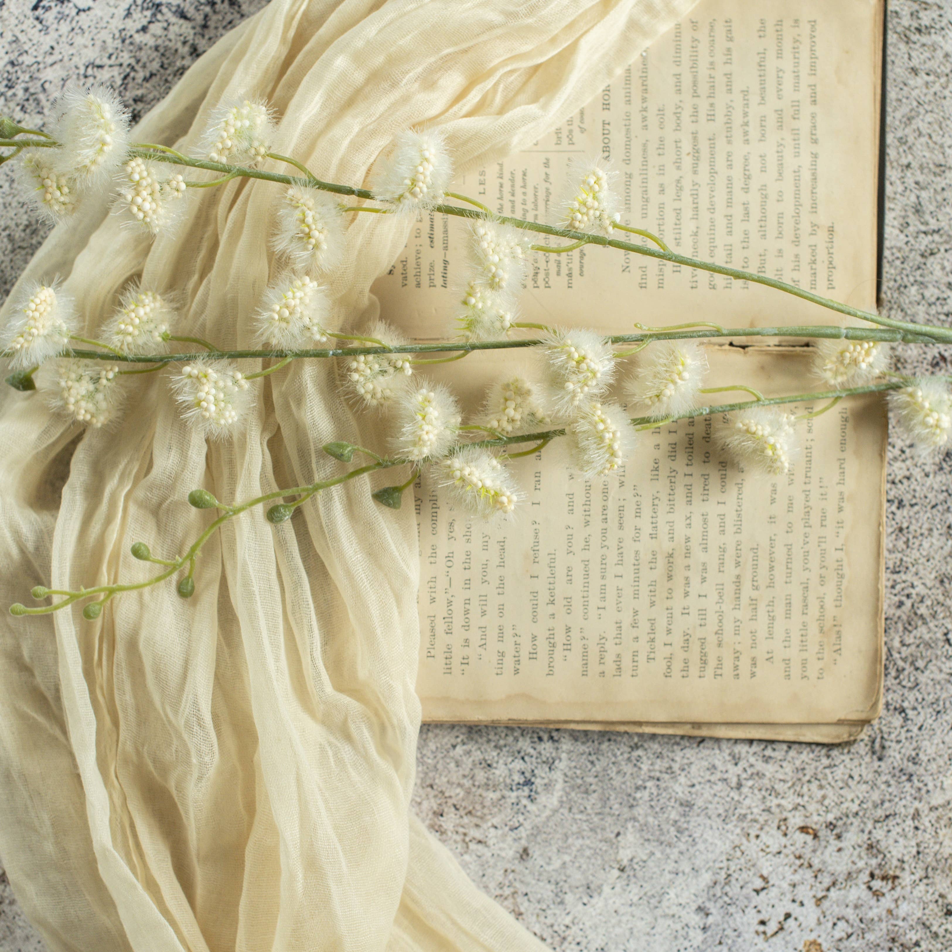 39.5" CREAM & GREEN FUZZY FLOWER BRANCH