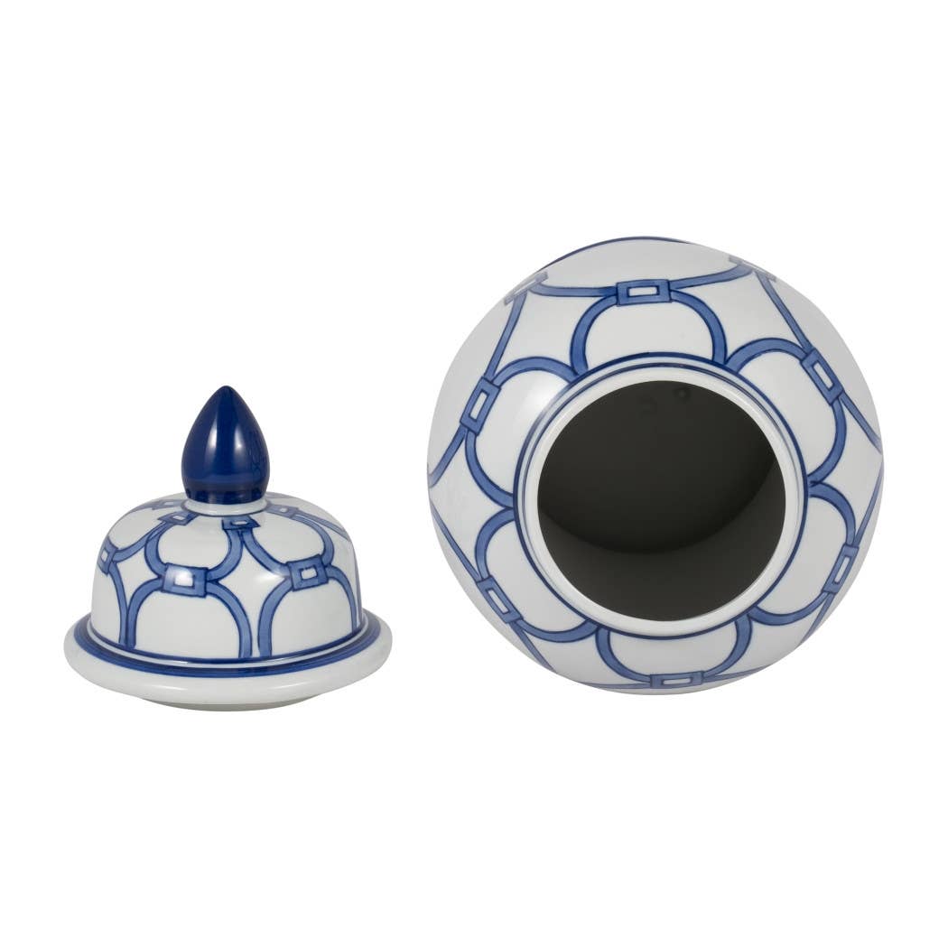 Maria Blue Lidded Decorative Temple Jar, 14"