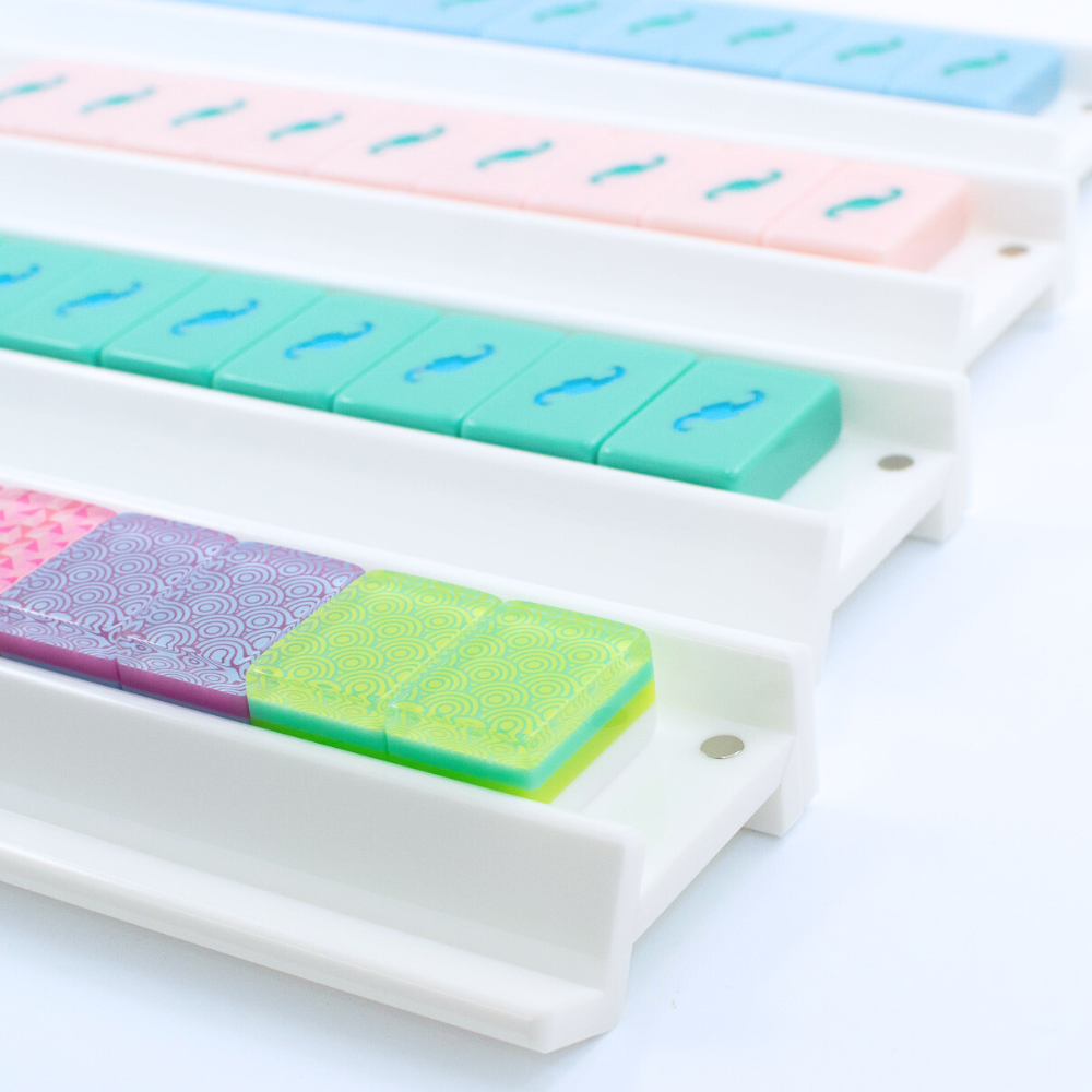 MAHJONG RACKS | Premium Acrylic | 4 Racks + 4 Pushers: Solid White