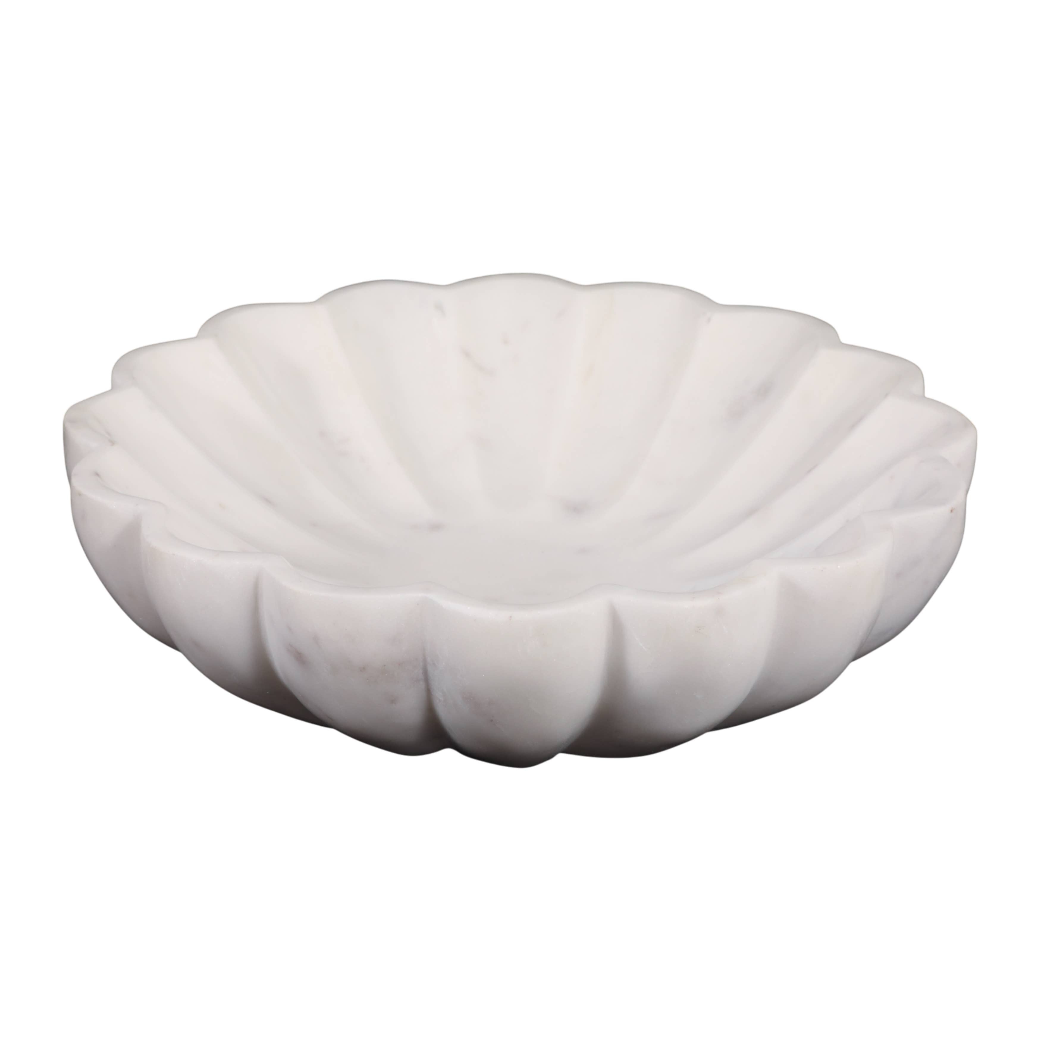 White Marble Veined Shell Bowl, 12"