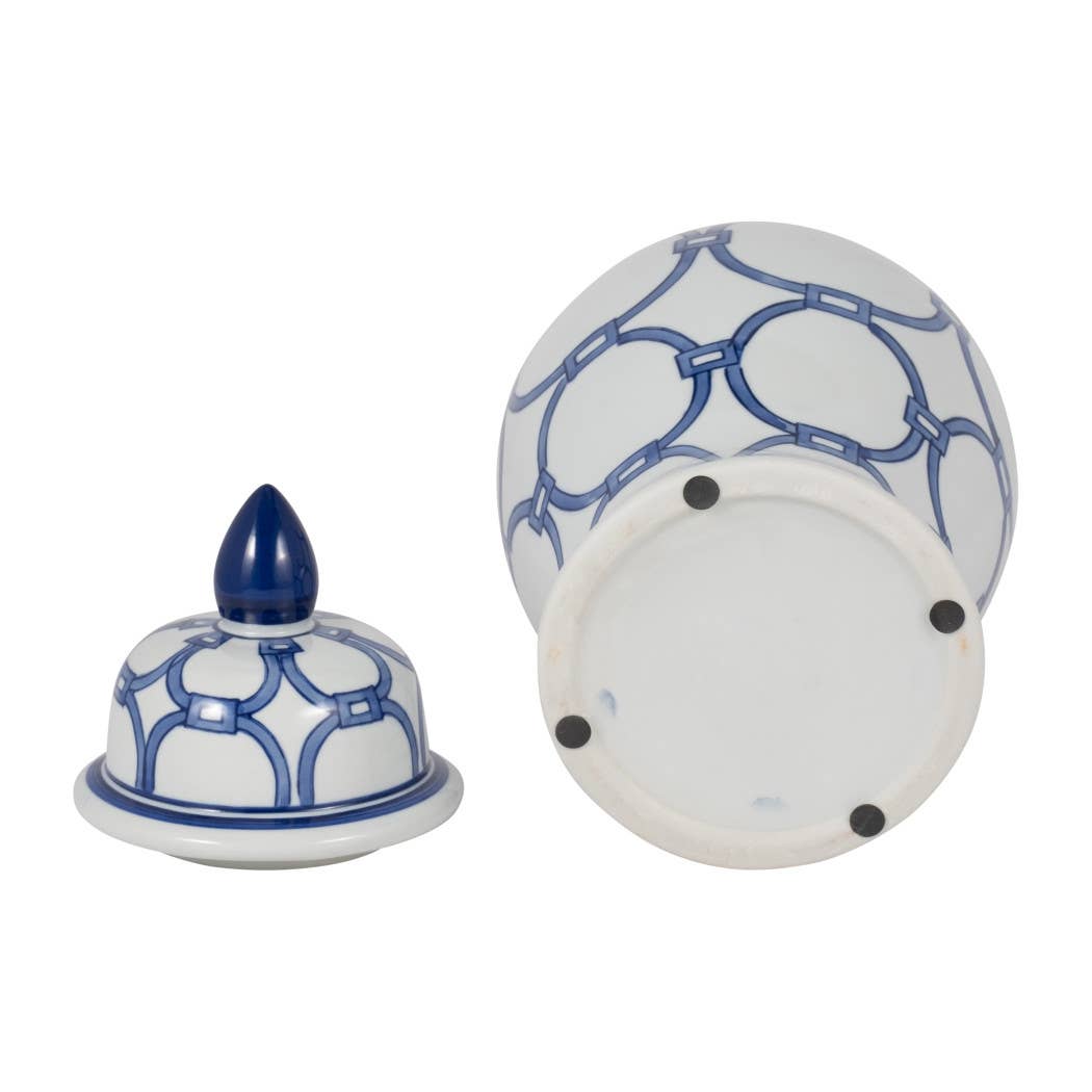 Maria Blue Lidded Decorative Temple Jar, 14"