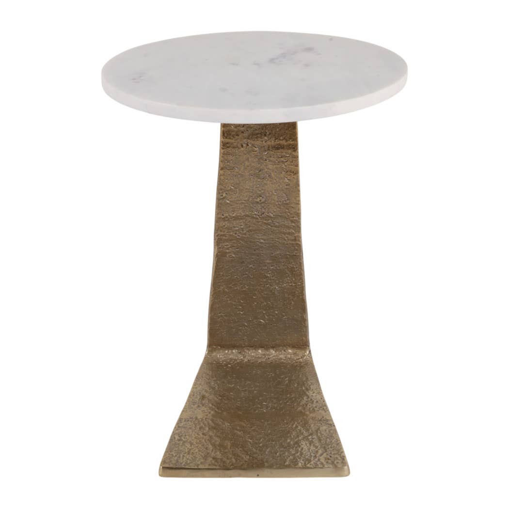 Sally - White/Gold Marble Top with Slanted Base Side Table, 21 in.