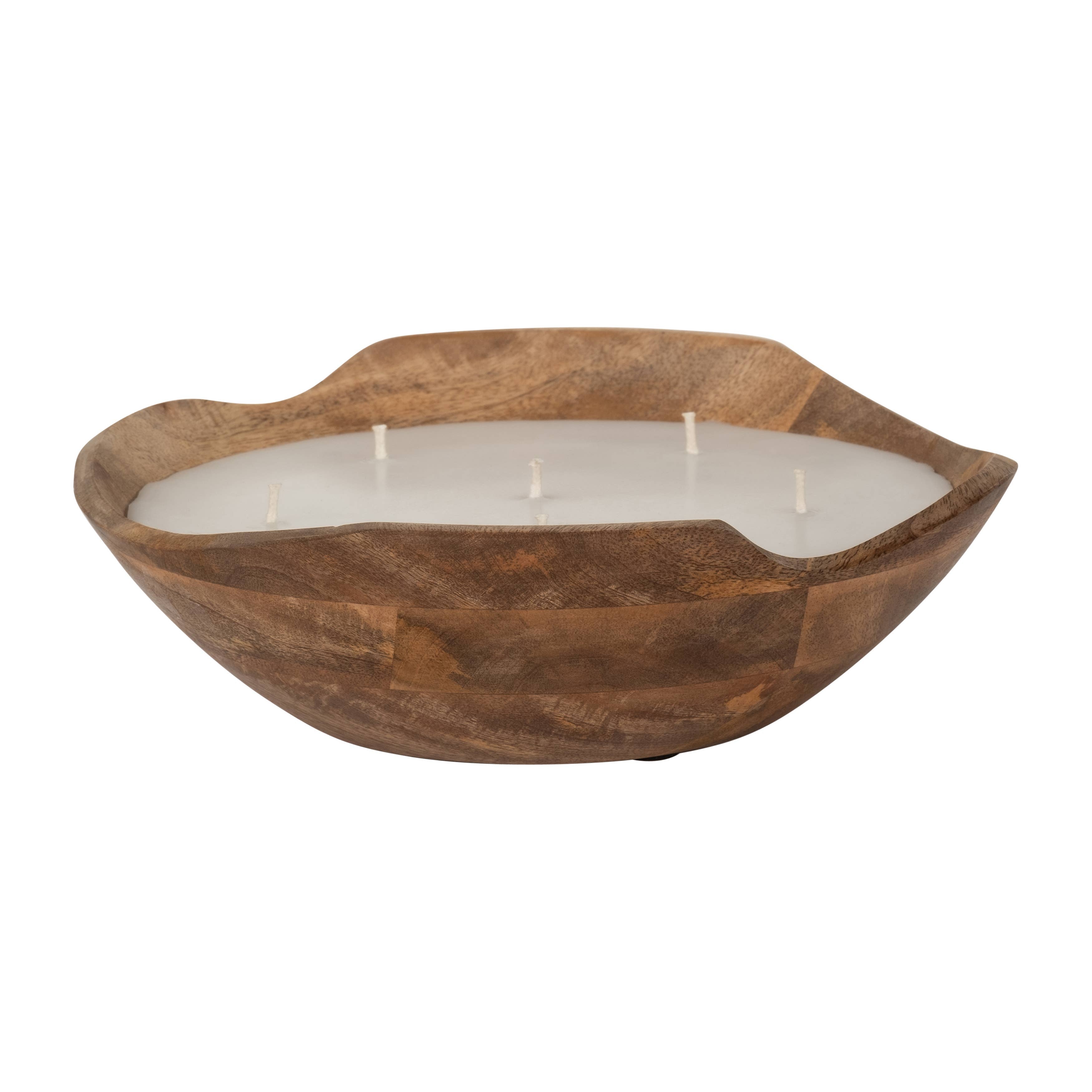 Bowl Candle - Brown Wood Wax Vanilla Scented Curvy, 14 Oz