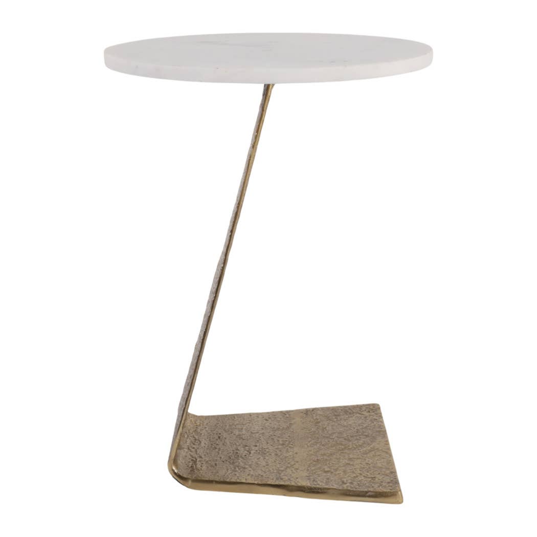 Sally - White/Gold Marble Top with Slanted Base Side Table, 21 in.