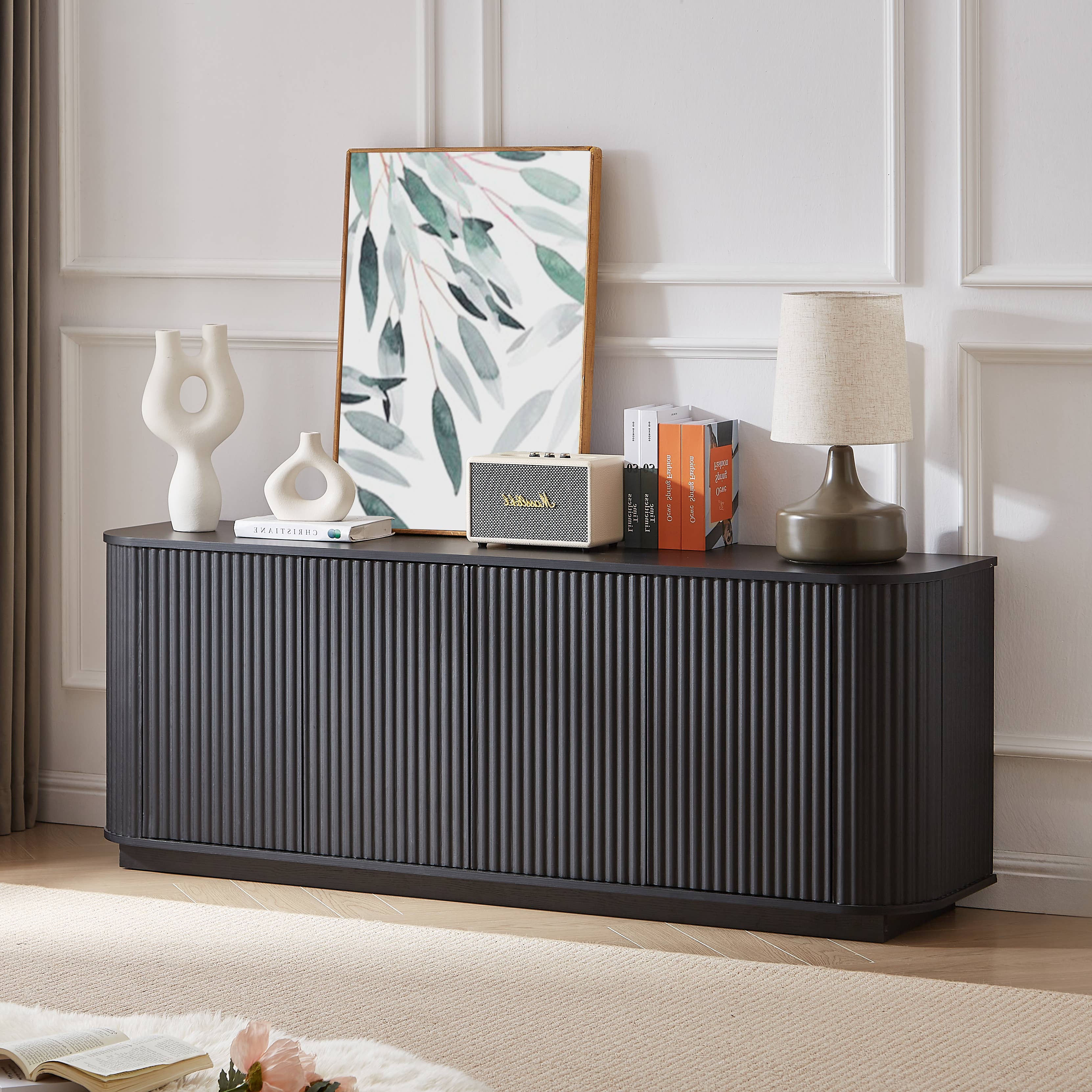 Fall Walnut Sideboard Cabinet with Adjustable Shelves: Natural