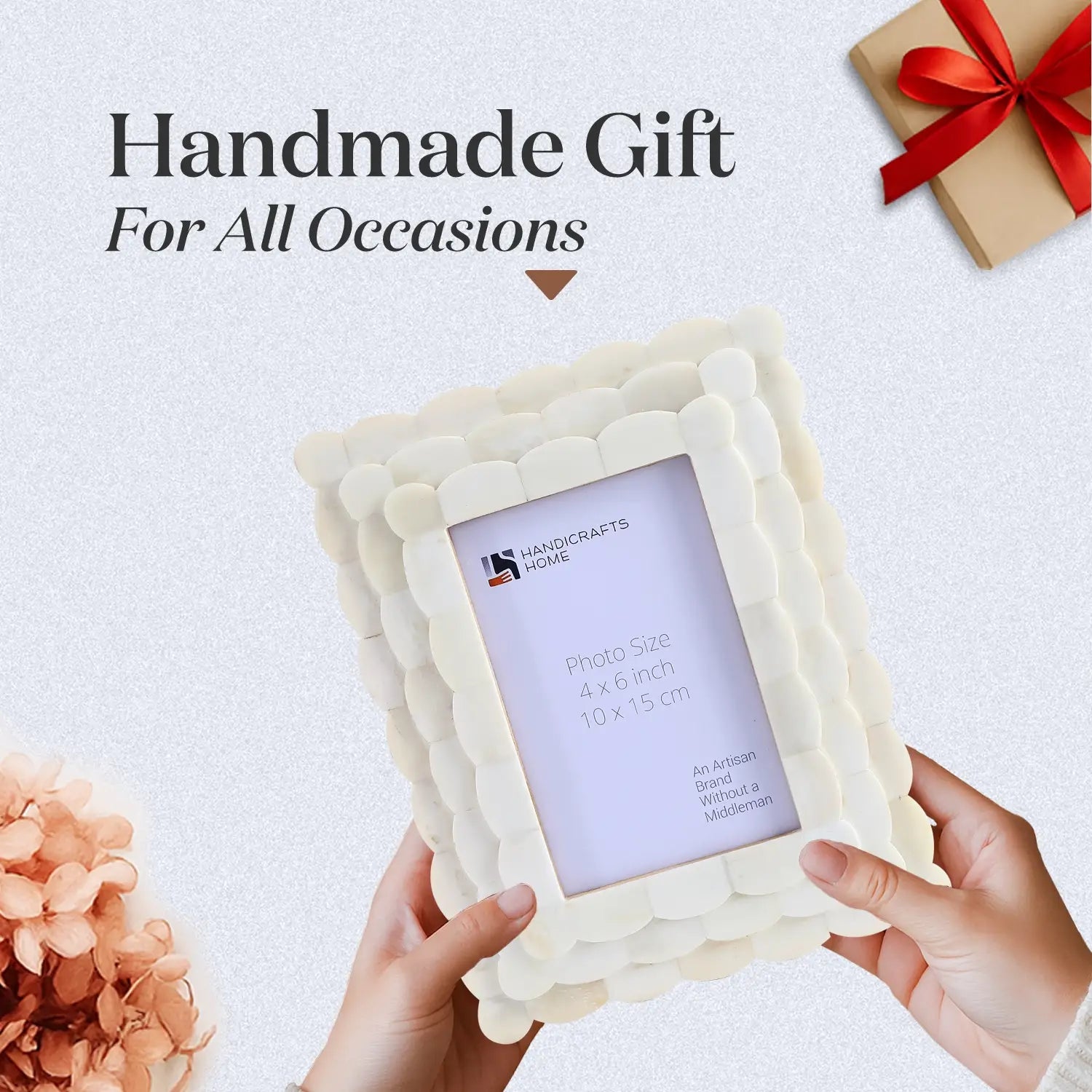 Picture Frame Scalloped Arts Bone Inlay White 4x6